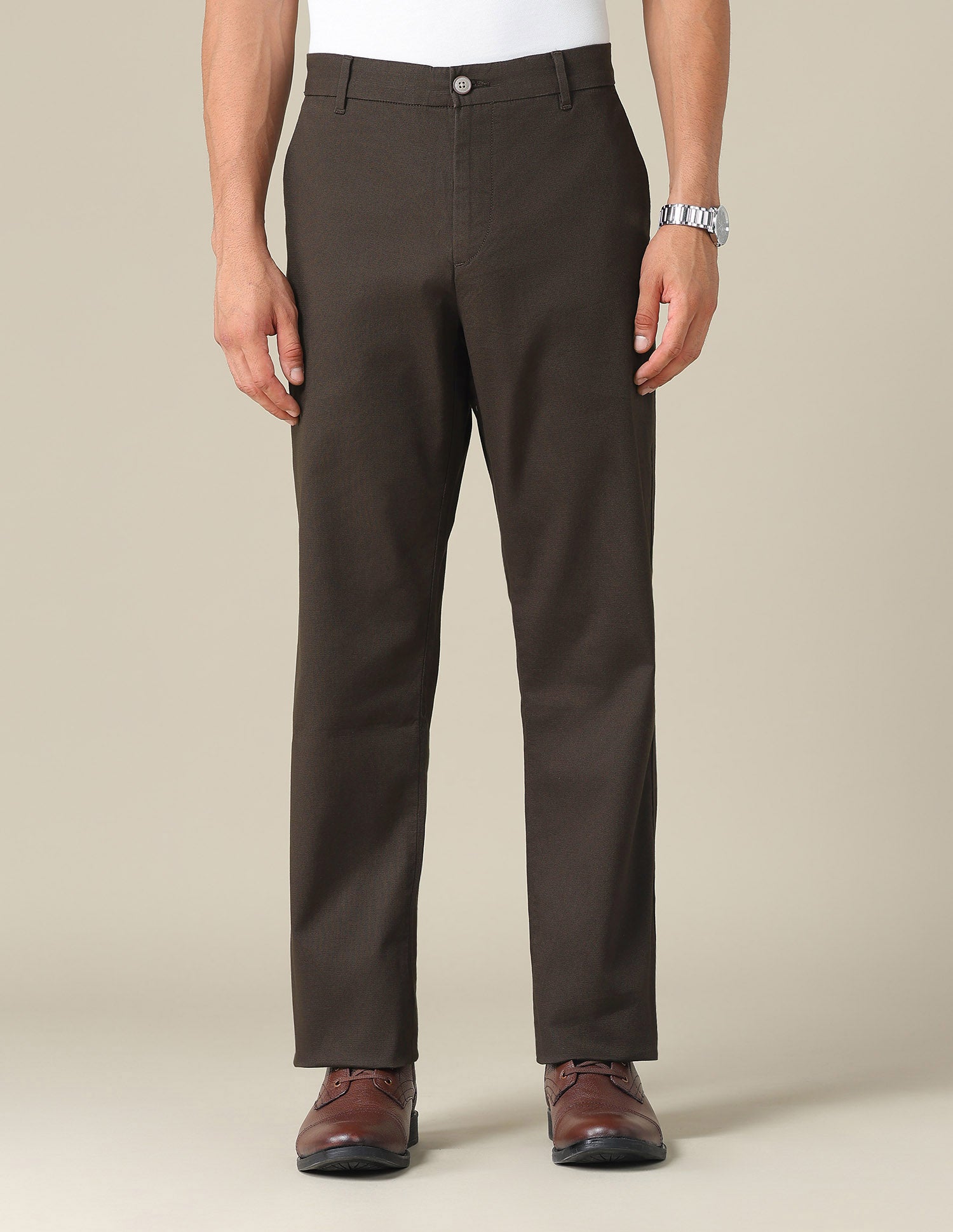 Riley Straight Fit Dobby Trousers Chocolate - U.S. POLO ASSN. | Large