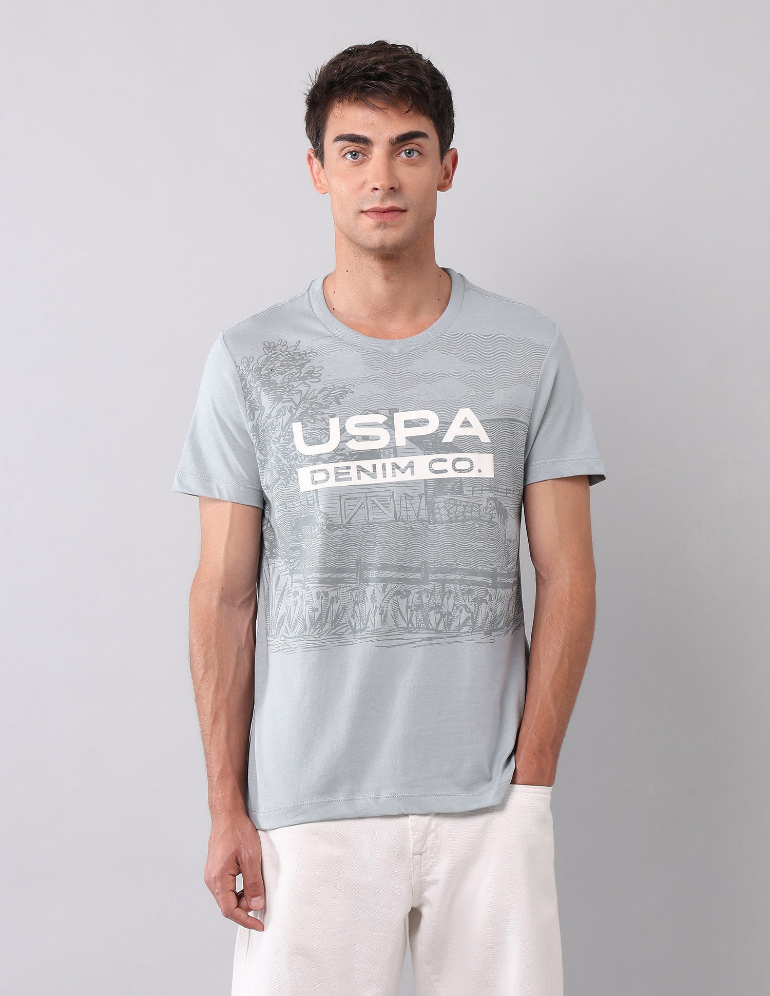 Pure Cotton Brand Printed T-Shirt Light Grey - U.S. Polo Assn. India | Large