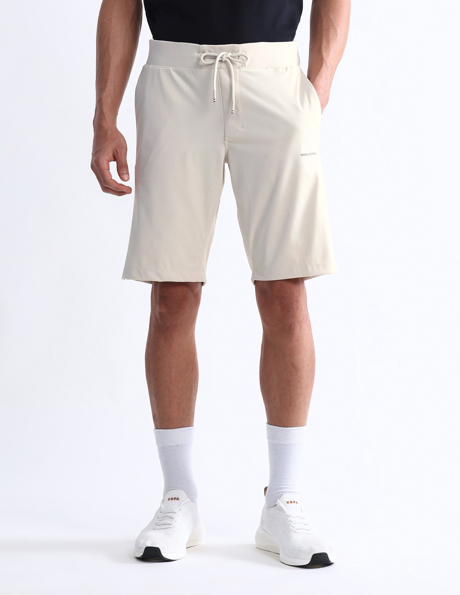 Slim Fit Solid Active Shorts Beige - U.S. Polo Assn. India | Large
