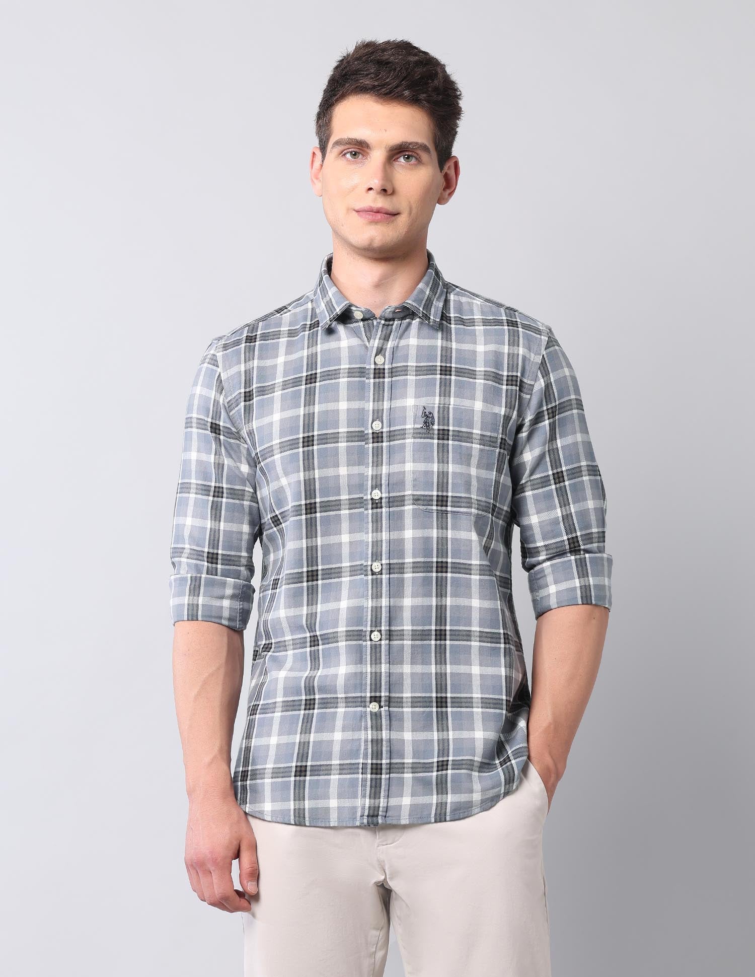 Tartan Checked Pure Cotton Shirt Grey - U.S. Polo Assn. India | Large