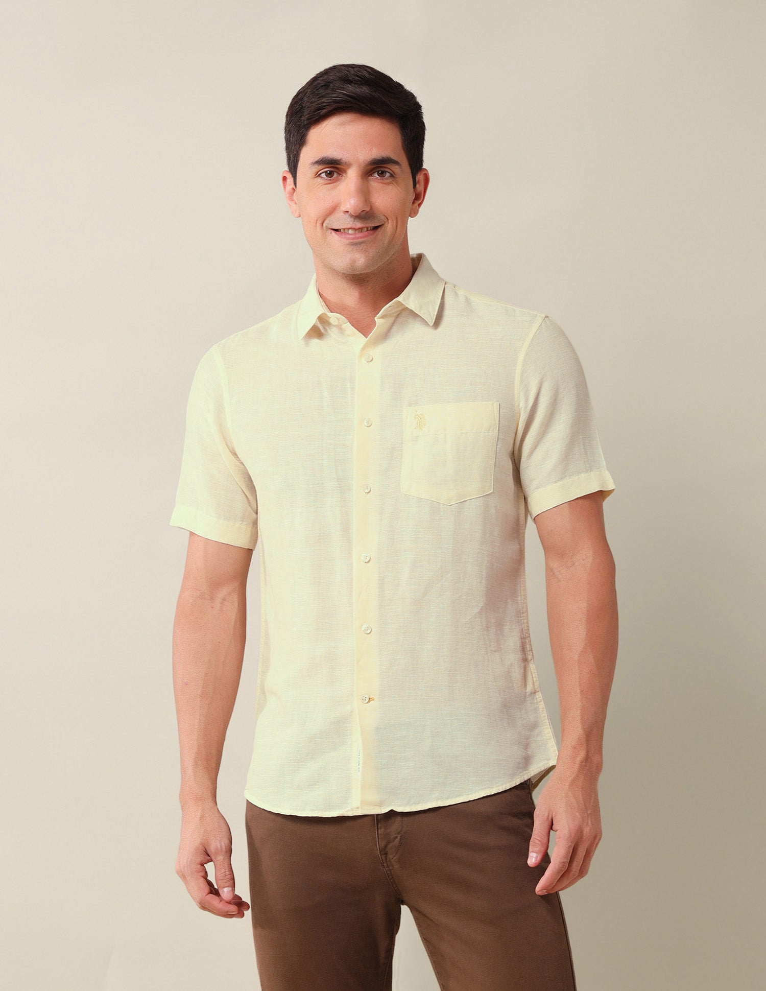 Solid Tailored Fit Shirt Light Yellow - U.S. Polo Assn. India | Large