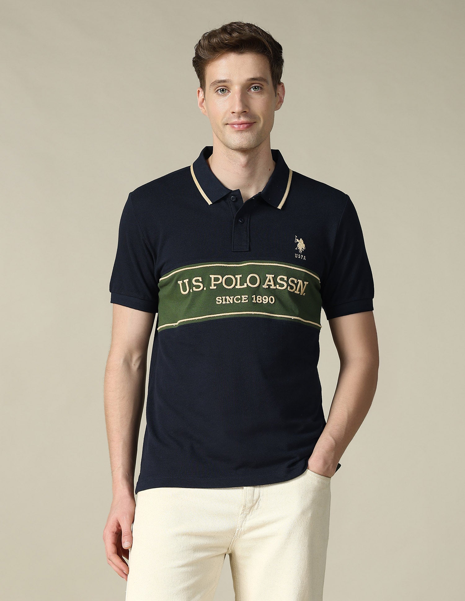 Cut & Sew Brand Embroidered Regular Fit Polo Shirt Navy - U.S. POLO ASSN. | Large
