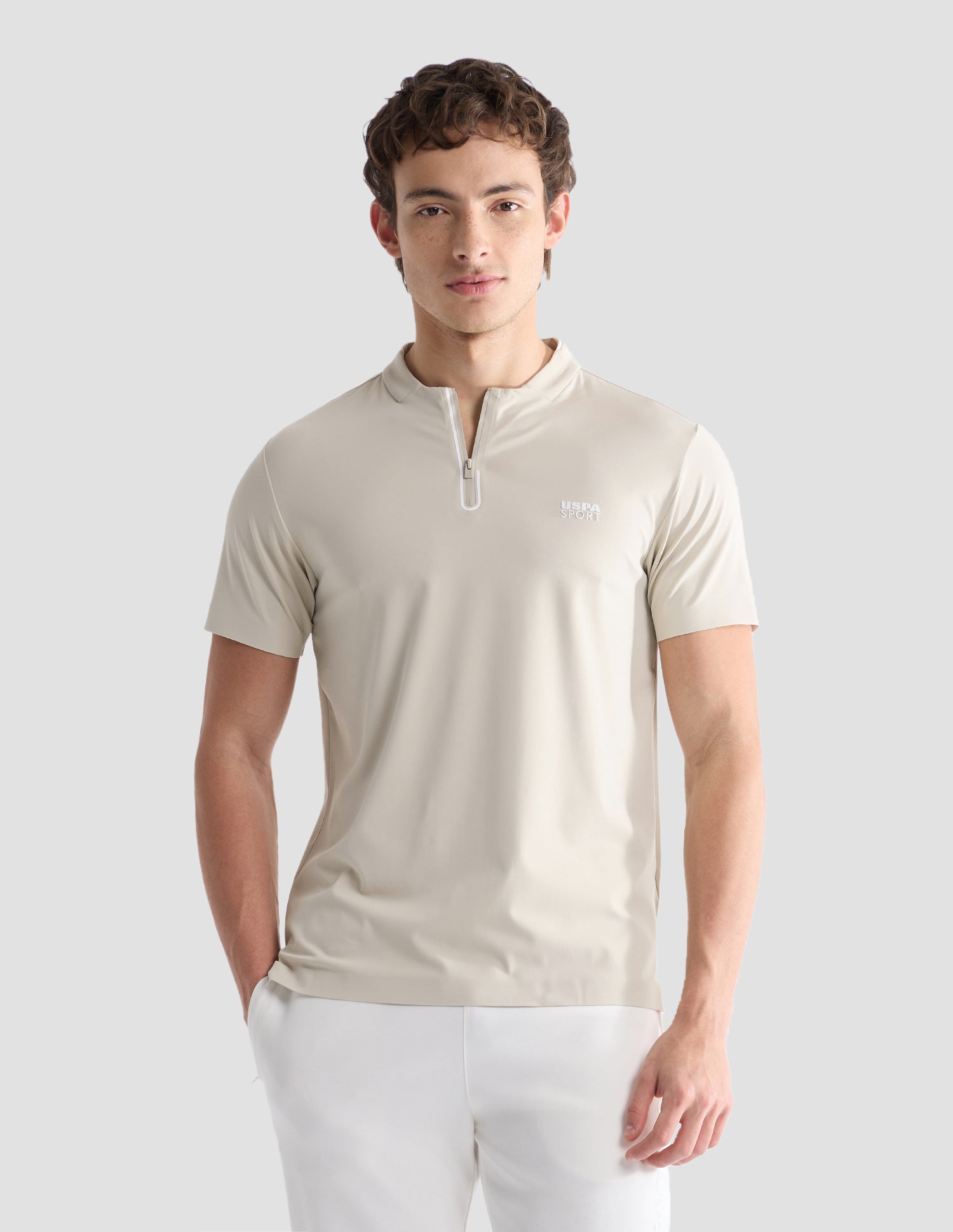 Solid Slim Fit Active Polo Shirt Beige - U.S. Polo Assn. India | Large