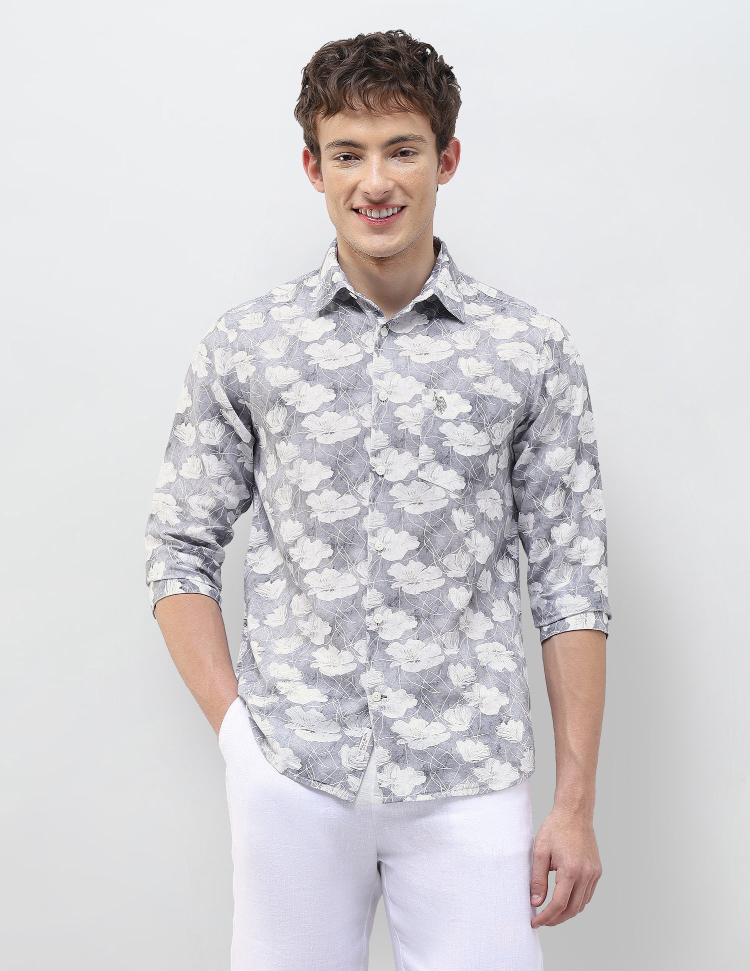 Floral Printed Regular Fit Shirt Grey - U.S. Polo Assn. India | Large