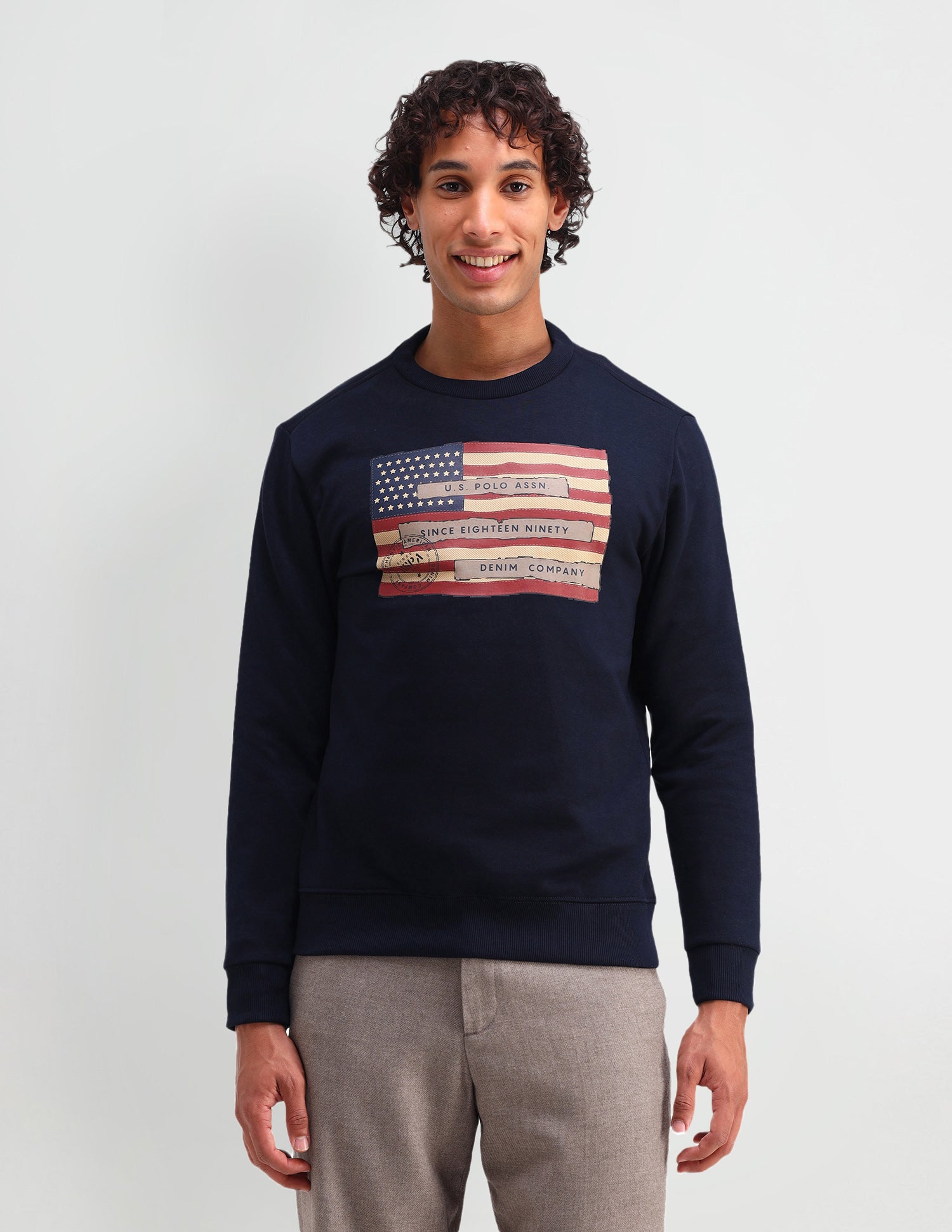 Graphic Printed Muscle Fit Sweatshirt Navy - U.S. Polo Assn. India | Large
