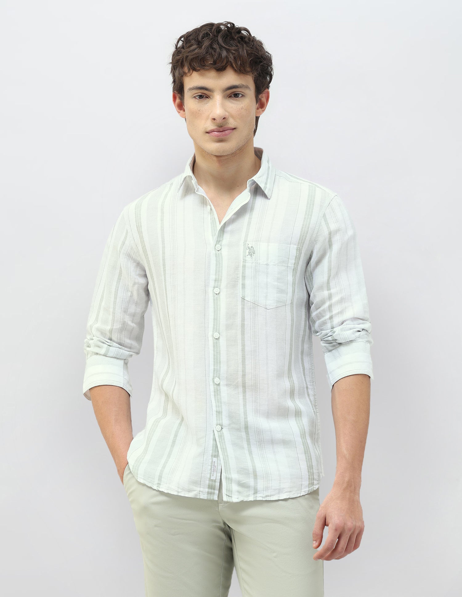 Casa De Campo Vertical Striped Shirt Light Green - U.S. Polo Assn. India | Large
