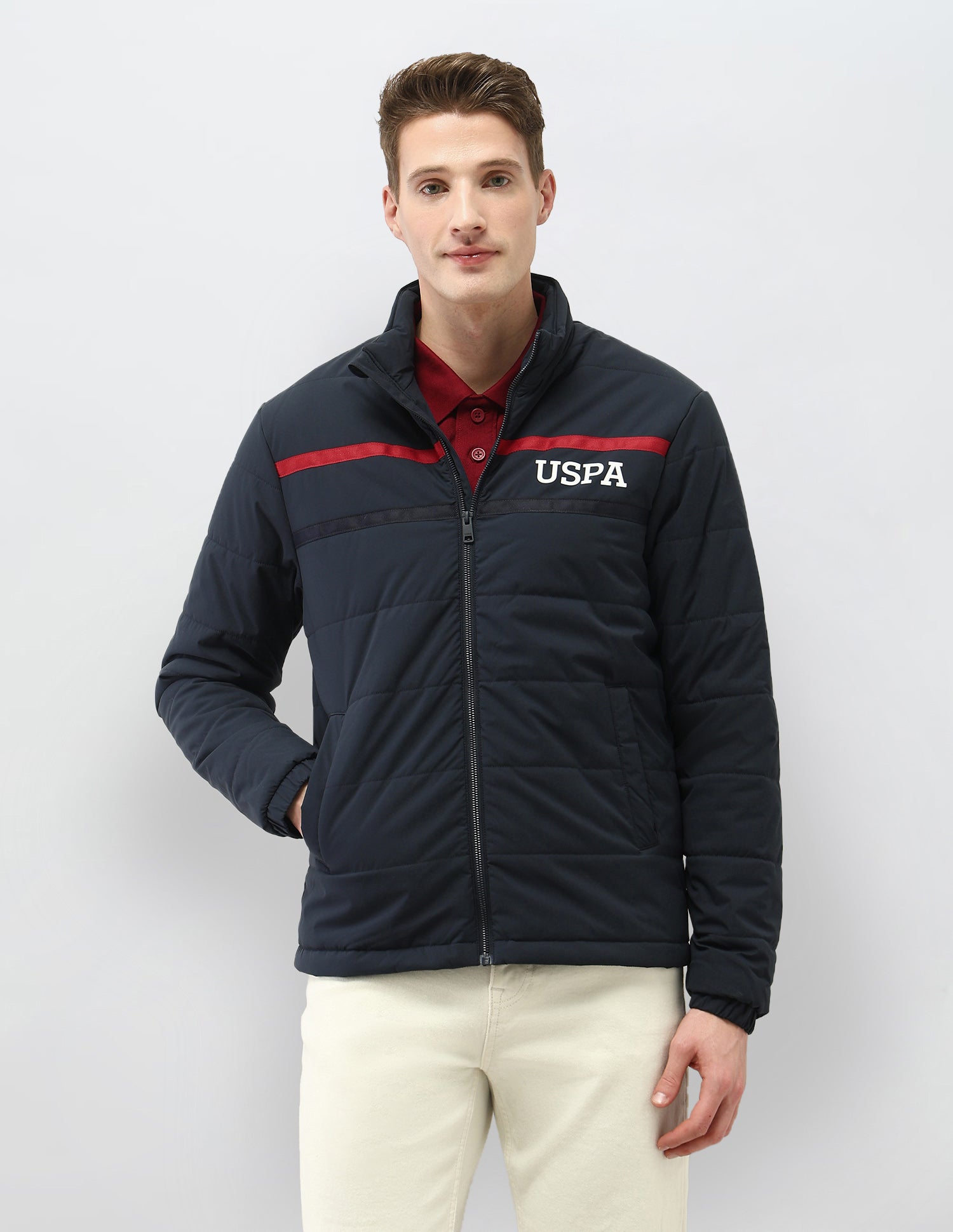Solid Regular Fit Puffer Jacket Navy - U.S. Polo Assn. India | Large