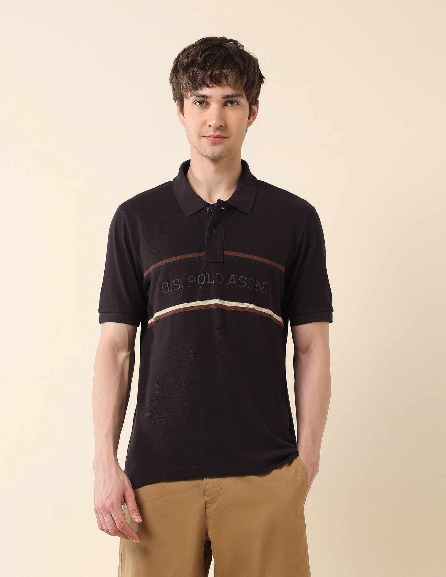 Brand Embroidered Classic Polo Shirt Dark Brown - U.S. POLO ASSN. | Large