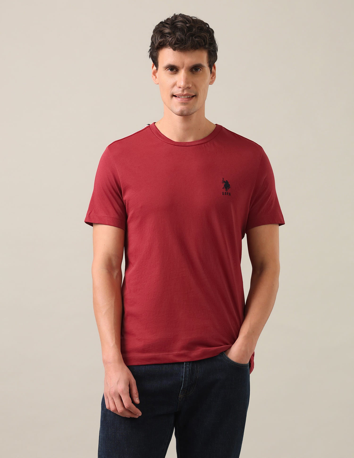 Solid Regular Fit T-Shirt Red - U.S. Polo Assn. India | Large