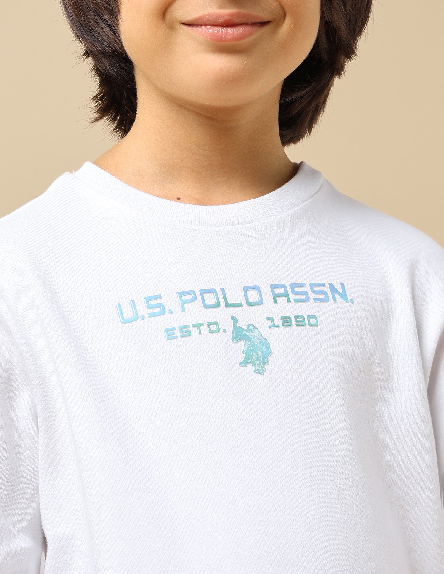 Boys Brand Embossed Regular Fit Sweatshirt White - U.S. POLO ASSN. | Large