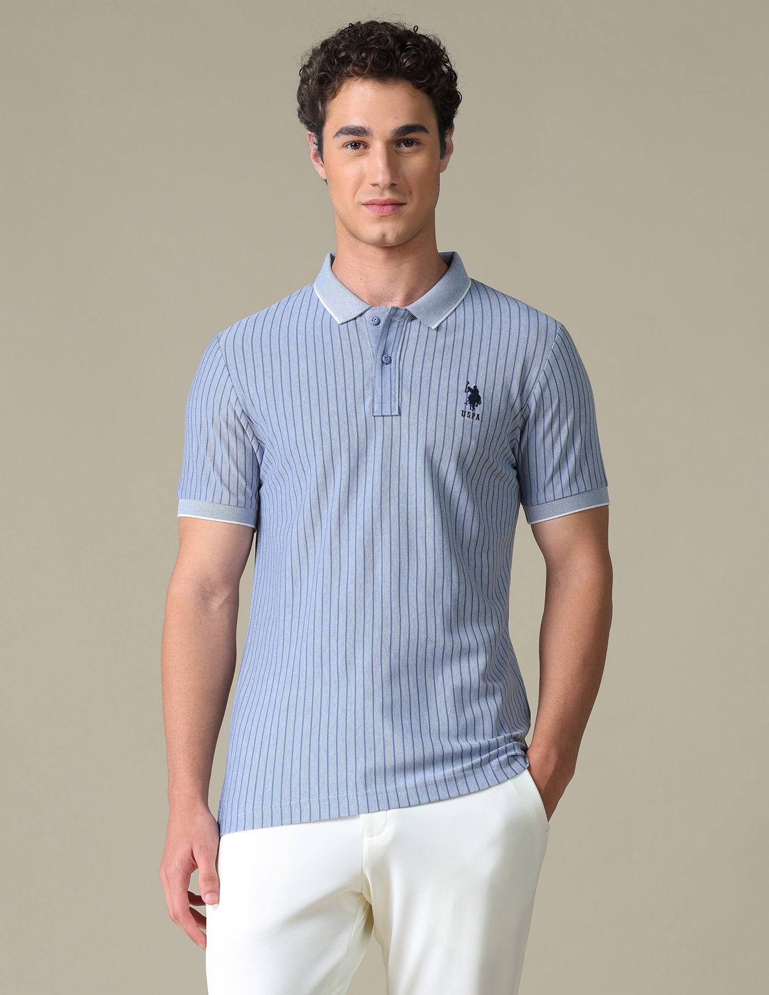 Vertical Striped Regular Fit Polo Shirt Ivory - U.S. Polo Assn. India | Large