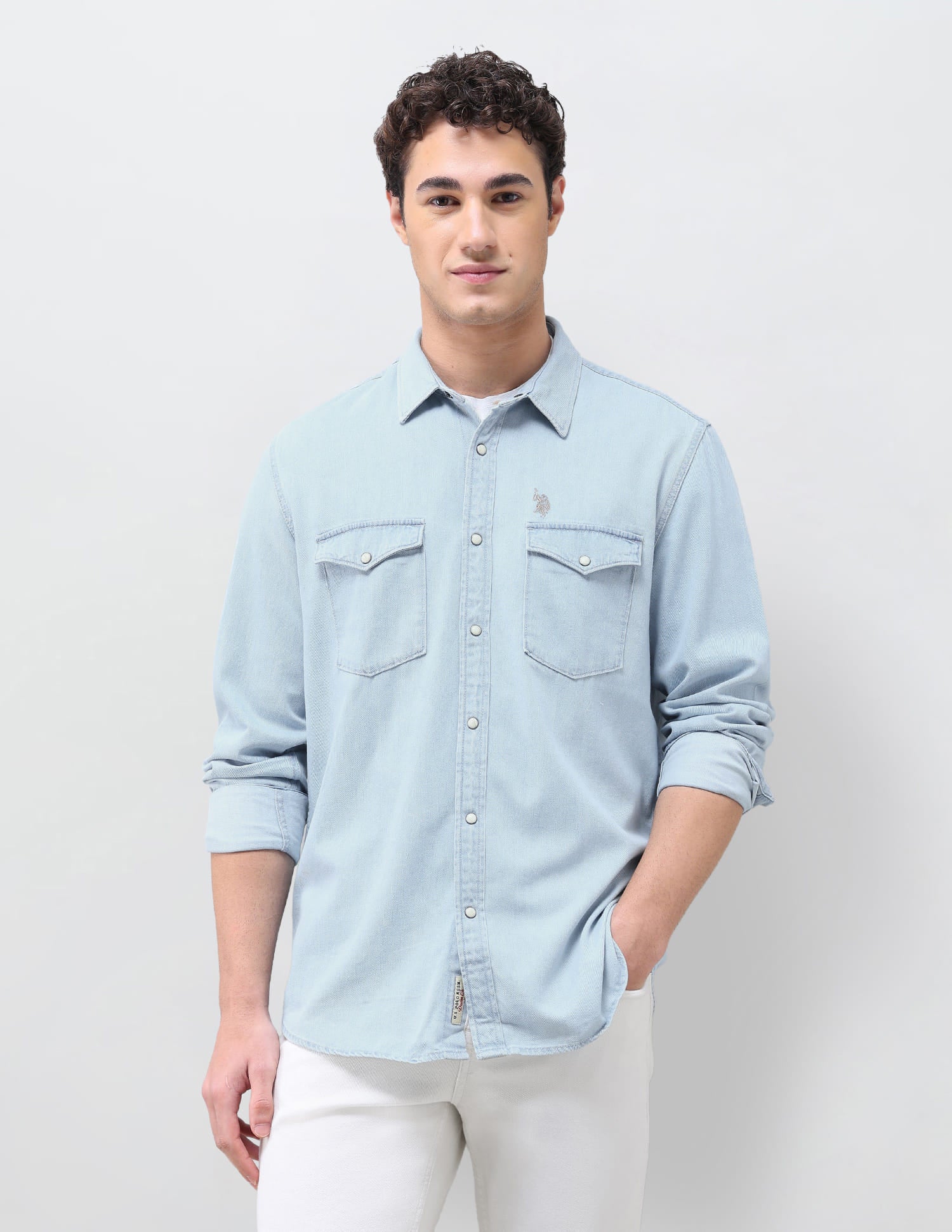 Solid Regular Fit Shirt Blue - U.S. Polo Assn. India | Large