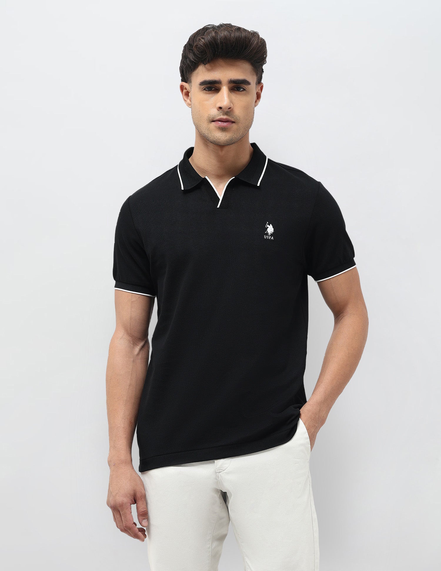 Solid Regular Fit Polo Shirt Black - U.S. POLO ASSN. | Large
