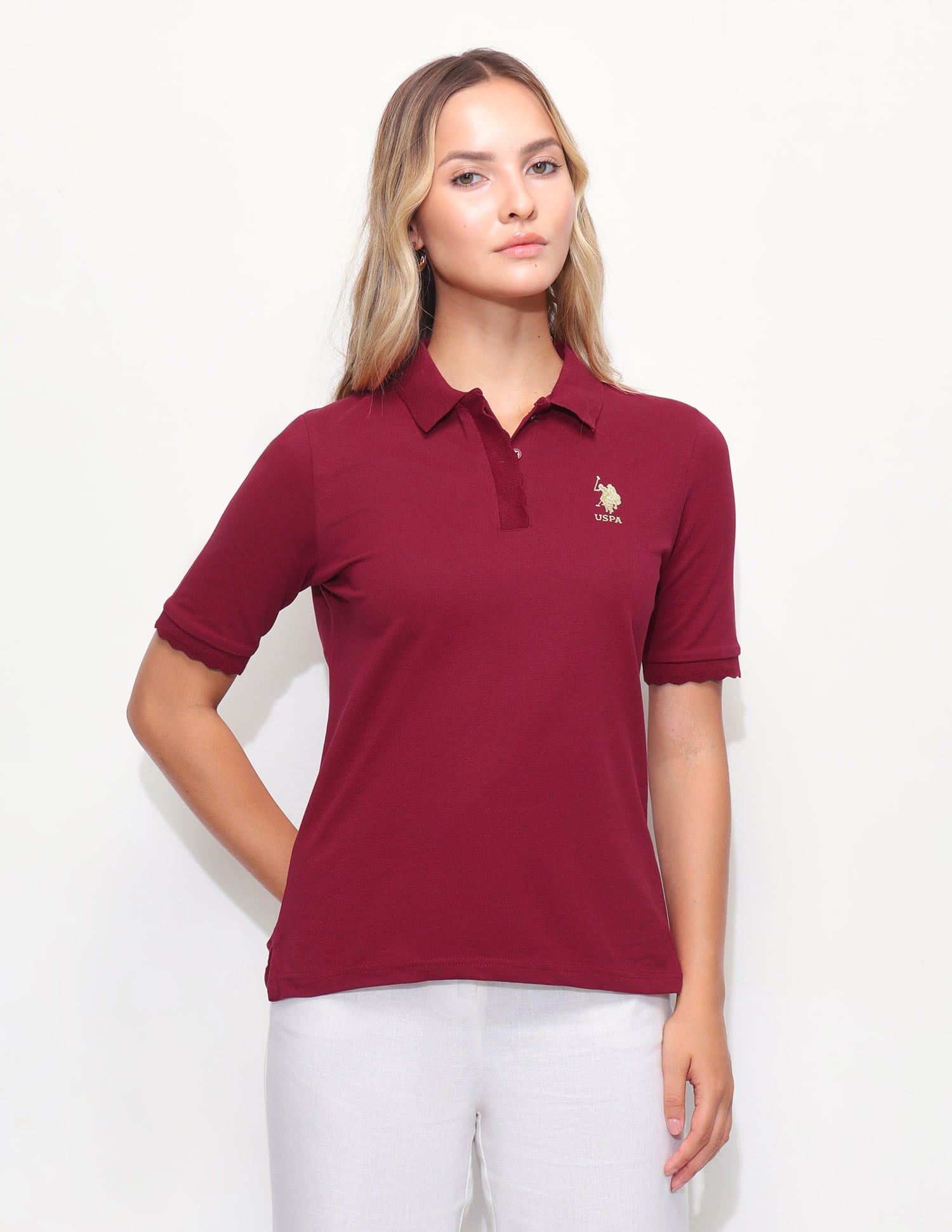 Solid Scallop Detail Polo Shirt Red - U.S. Polo Assn. India | Large