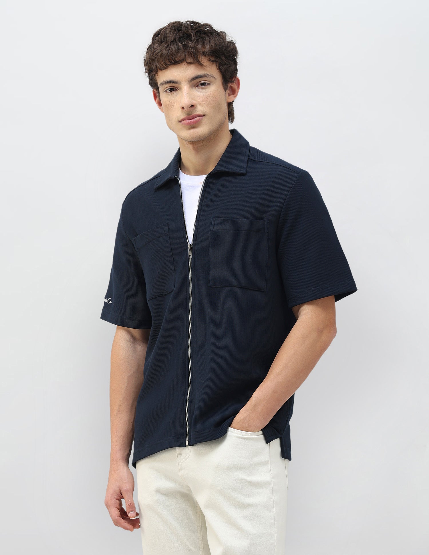 Motel On The Coast Slim Fit Zipper Shirt Navy - U.S. Polo Assn. India | Large
