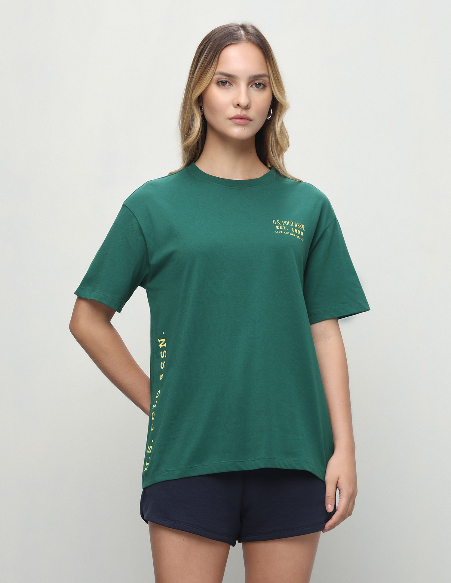 Brand Printed Boyfriend Fit T-Shirt Dark Green - U.S. Polo Assn. India | Large