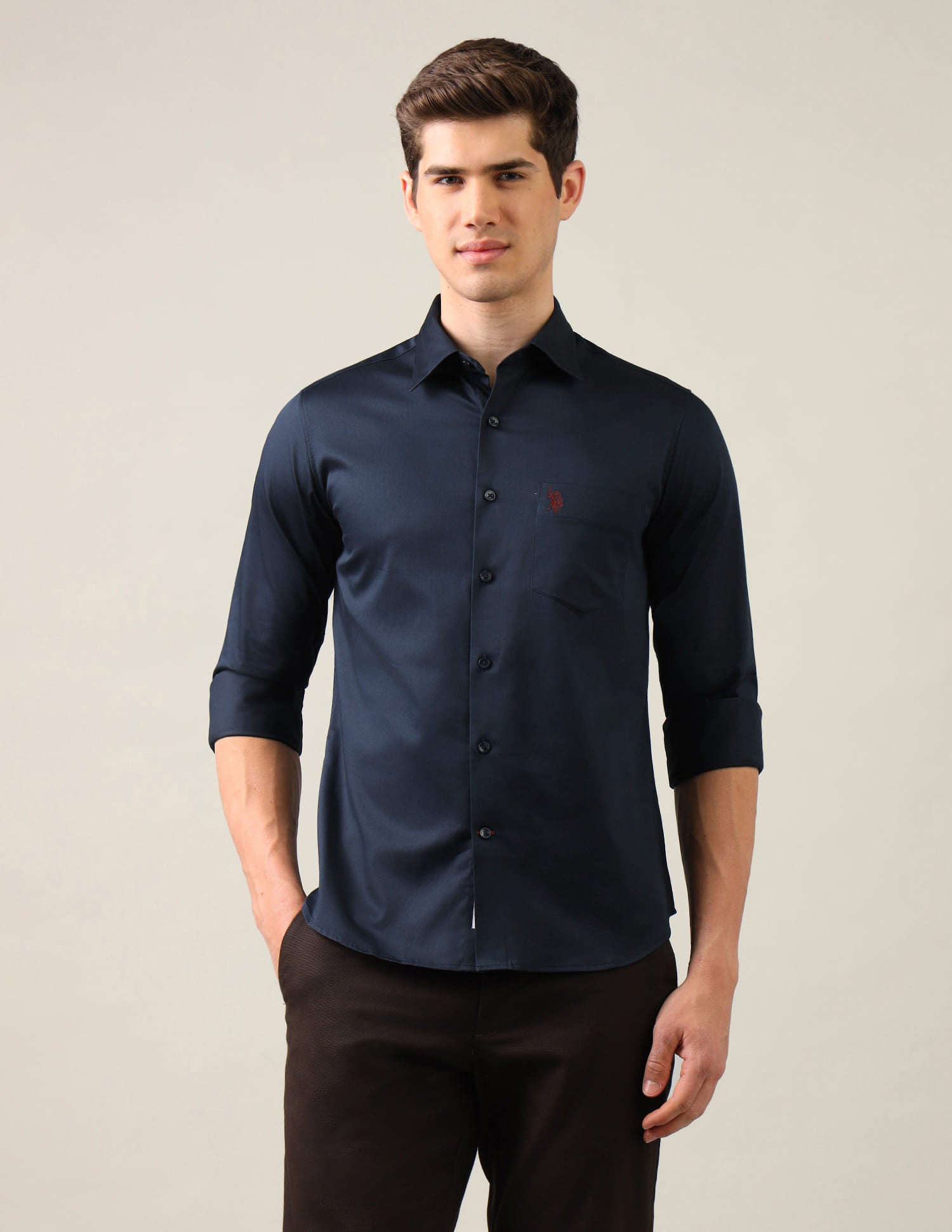 Tailored Fit Satin Shirt Blue - U.S. Polo Assn. India | Large