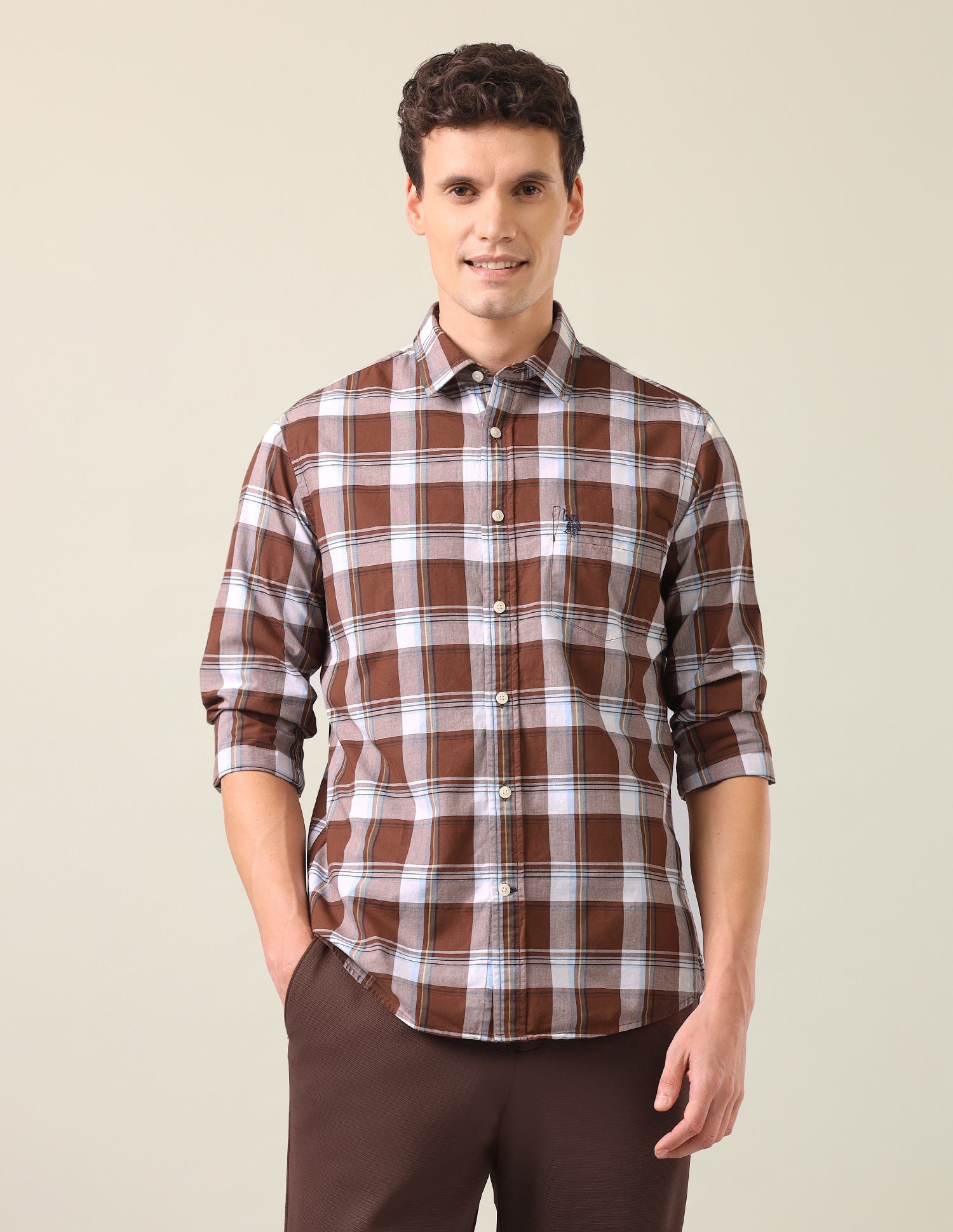 Tartan Checked Tailored Fit Shirt Rust - U.S. Polo Assn. India | Large