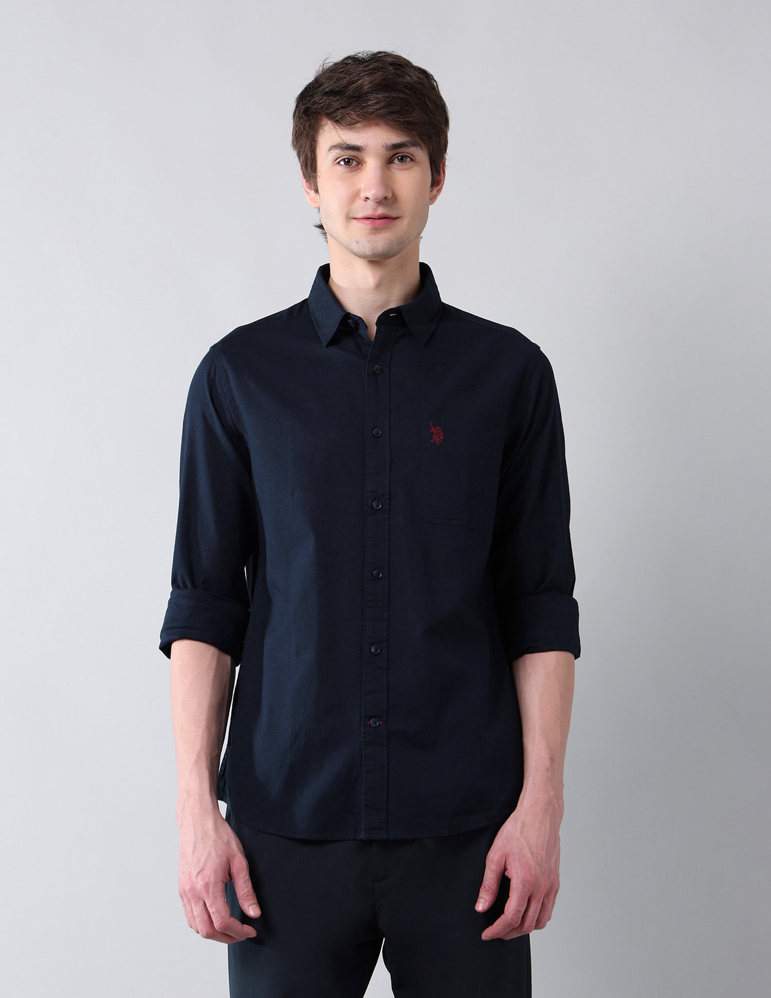 Solid Slim Fit Shirt Navy - U.S. Polo Assn. India | Large