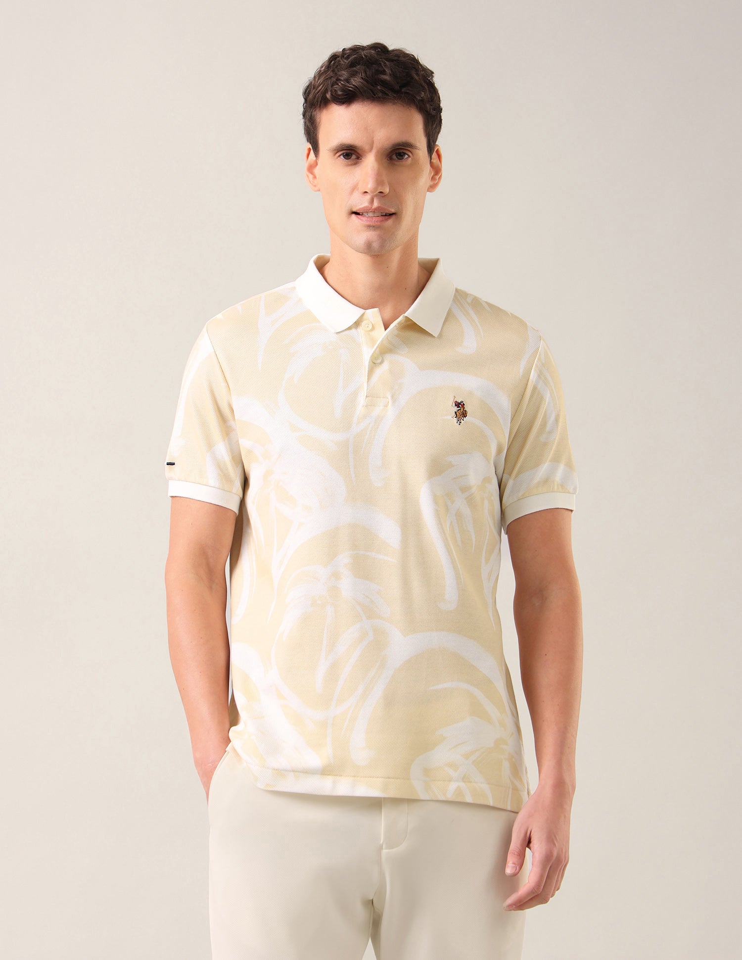 Abstract Printed Slim Fit Polo Shirt Beige - U.S. Polo Assn. India | Large