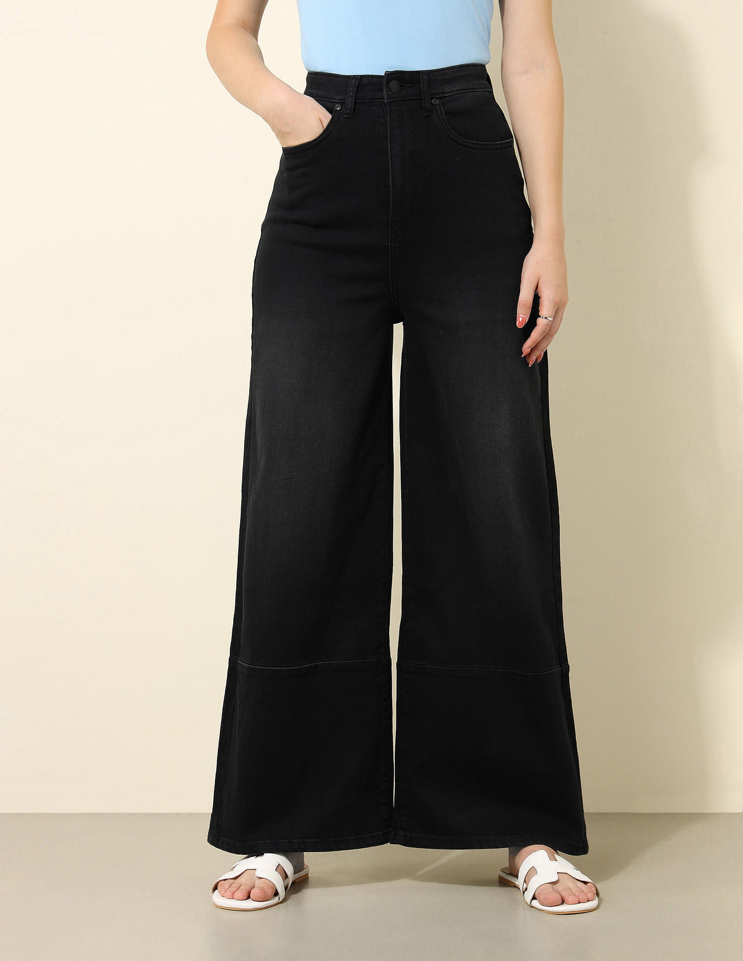 High Rise Wide Leg Jeans Charcoal Grey - U.S. POLO ASSN. | Large