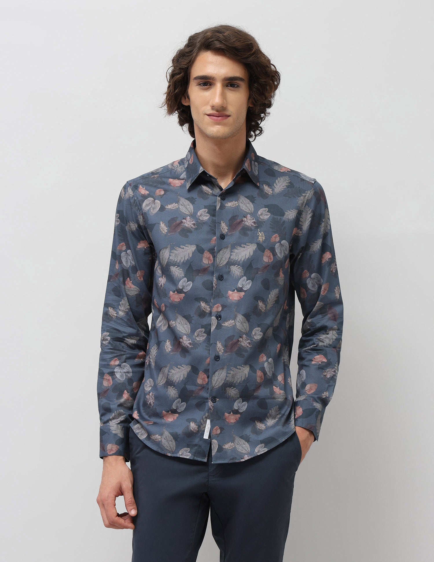 Pure Cotton Tropical Printed Shirt Blue - U.S. POLO ASSN. | Large