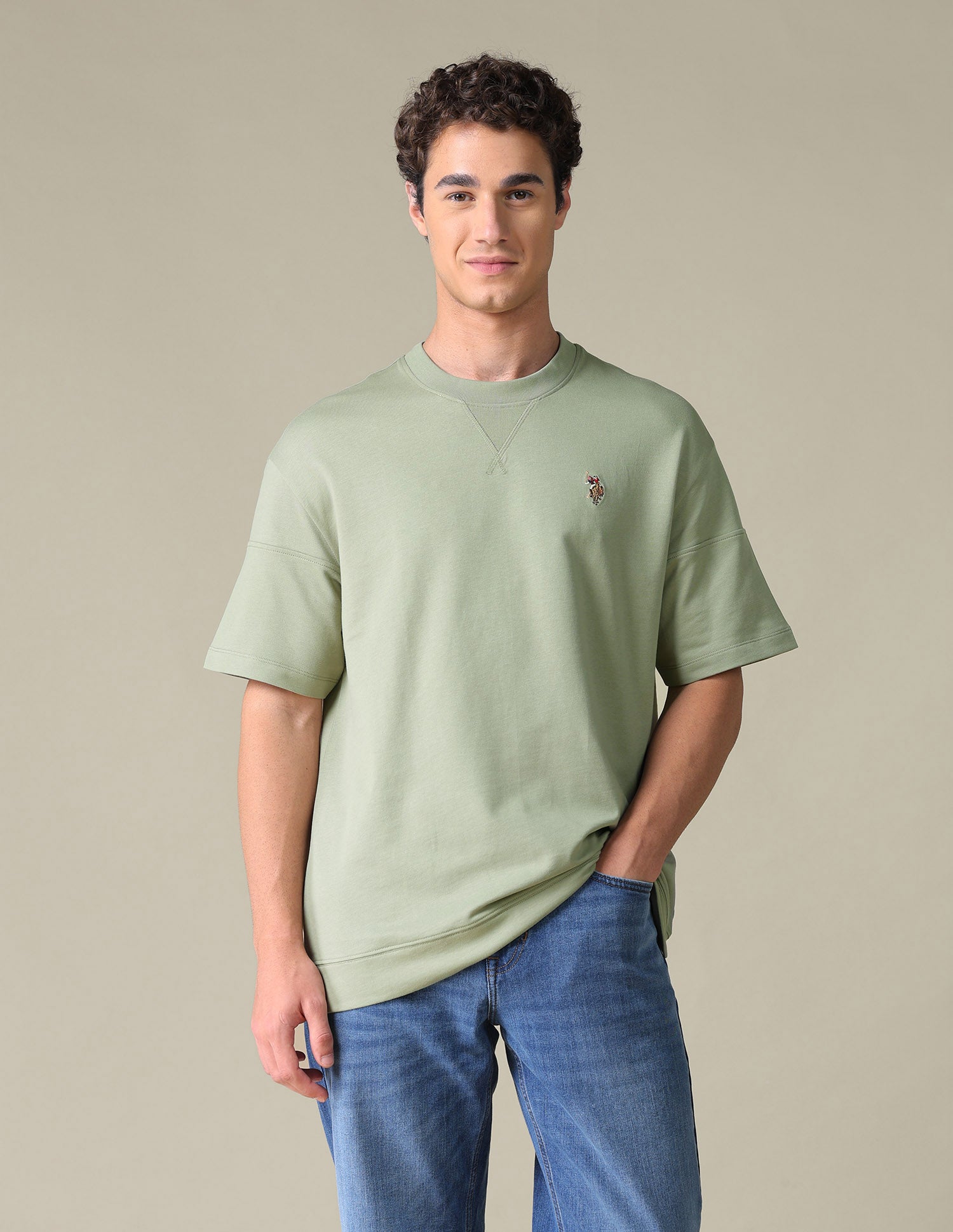 Solid Relaxed Fit T-Shirt Light Green - U.S. Polo Assn. India | Large