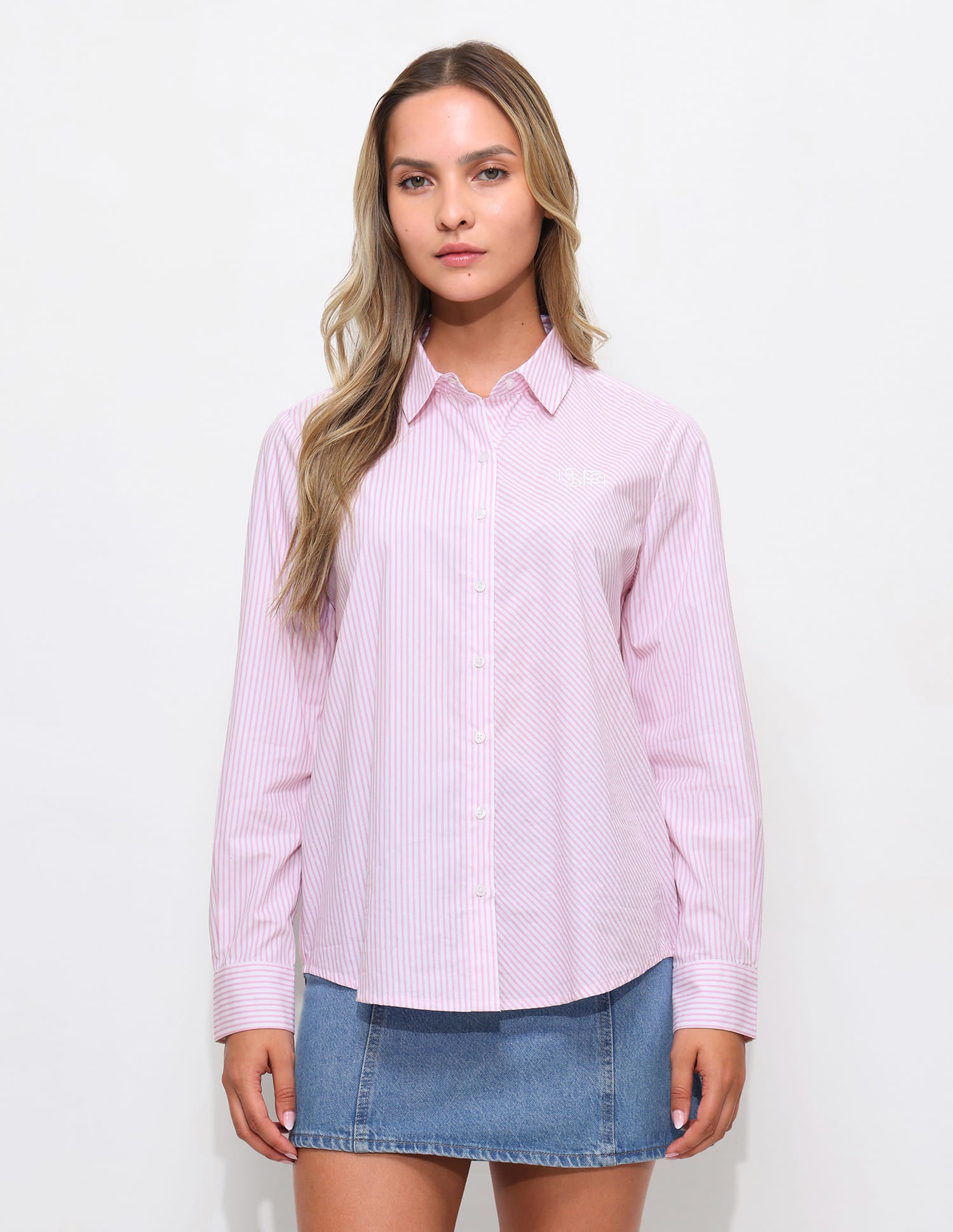 Vertical Striped Oversized Fit Shirt Pink - U.S. Polo Assn. India | Large