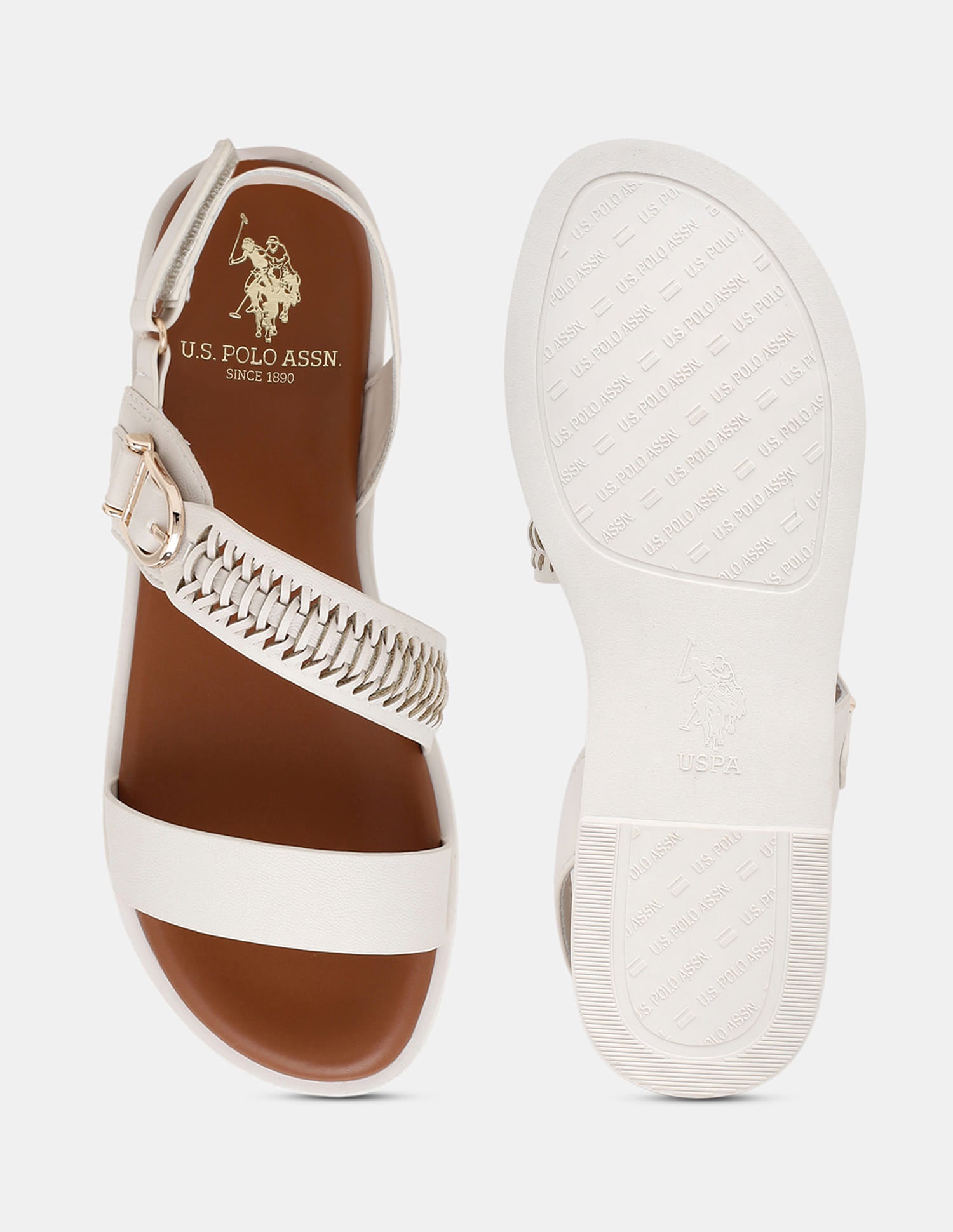 Women Axelle Patterned Vamp Strap Sandals Off White - U.S. Polo Assn. India | Large