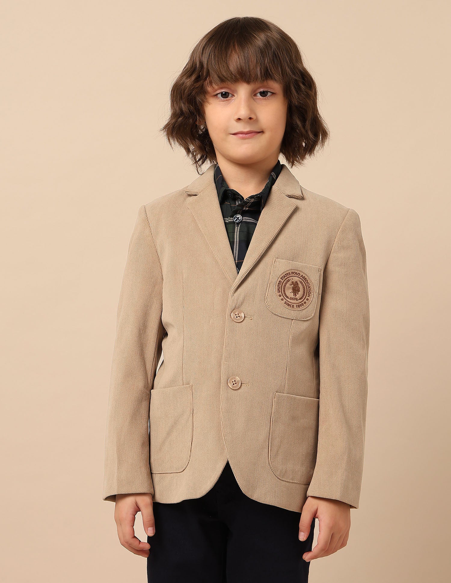 Boys Solid Regular Fit Blazer Khaki - U.S. POLO ASSN. | Large