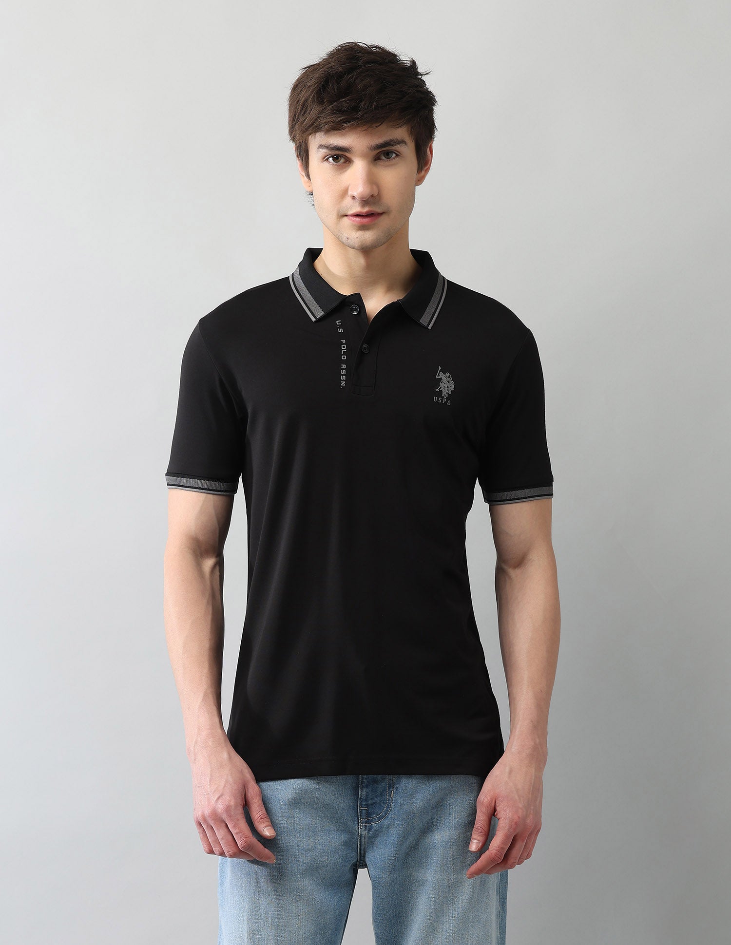 Solid Pure Cotton Black Label Polo Shirt Black - U.S. Polo Assn. India | Large