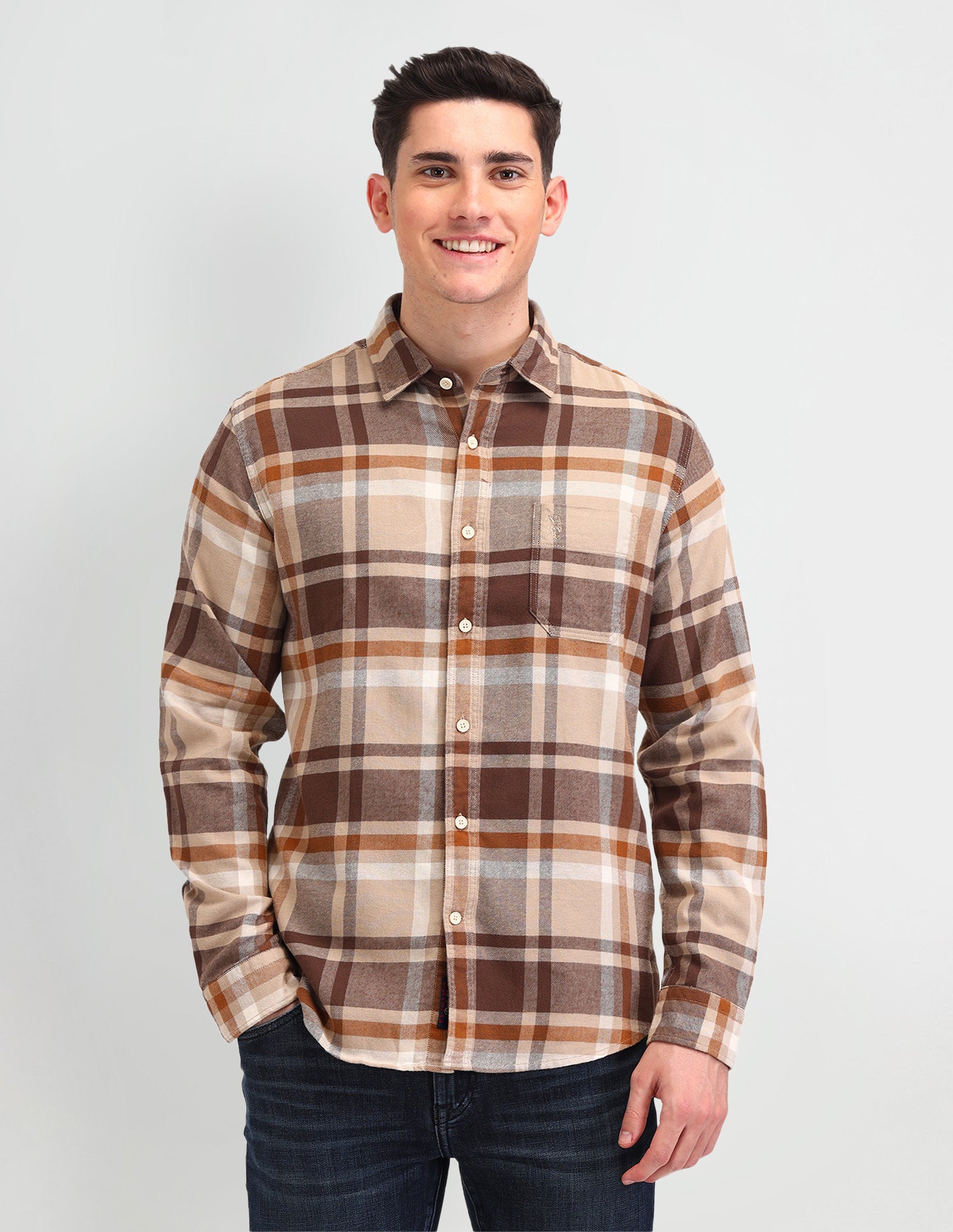 Dupplin Checked Cotton Shirt Khaki - U.S. Polo Assn. India | Large