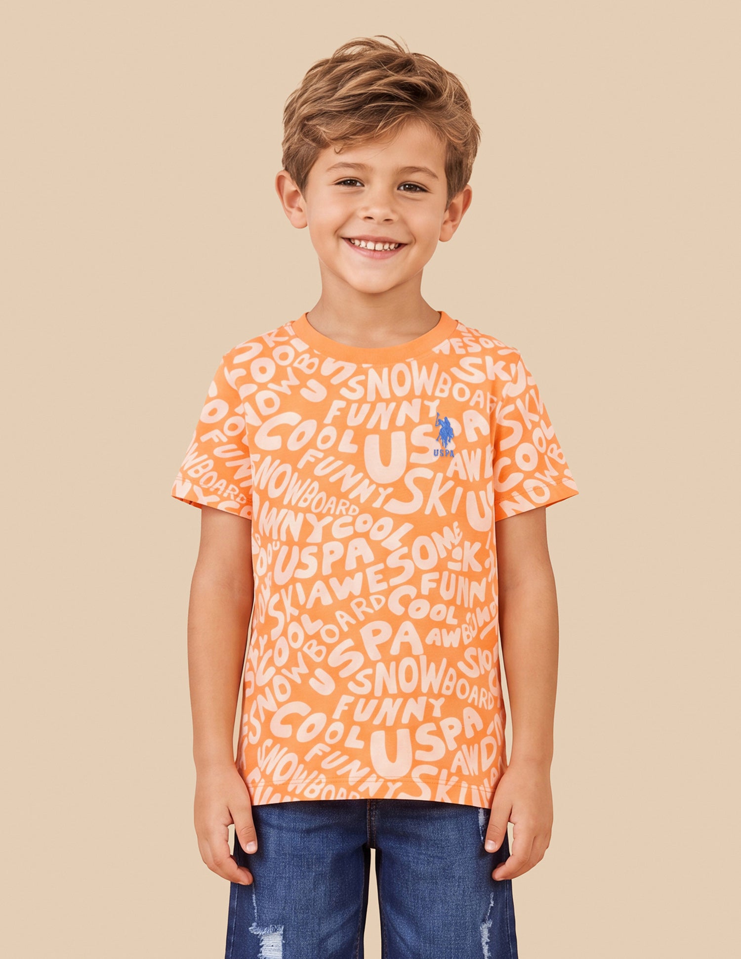 Typographic Printed Regular Fit T-Shirt Orange - U.S. Polo Assn. India | Large