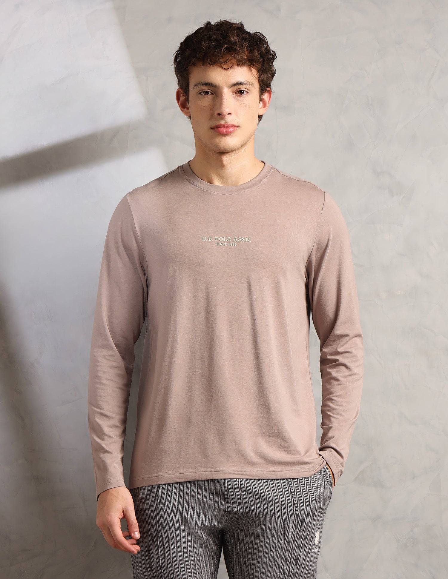 Brethable Full Sleeve PE006-PL Lounge T-Shirt - Pack Of 1 Stucco - U.S. Polo Assn. India | Large