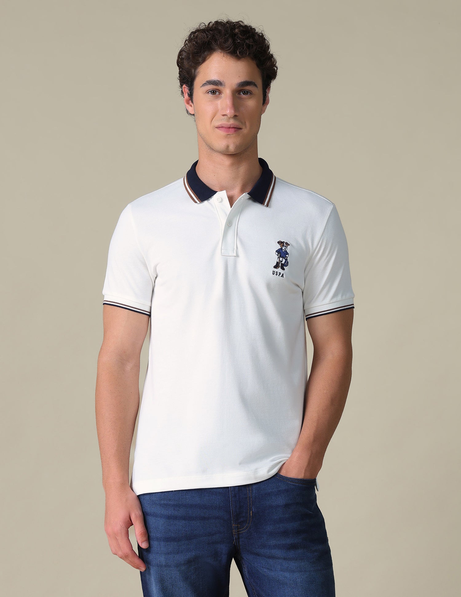 Regular Fit Typographic Polo Shirt Ivory - U.S. Polo Assn. India | Large