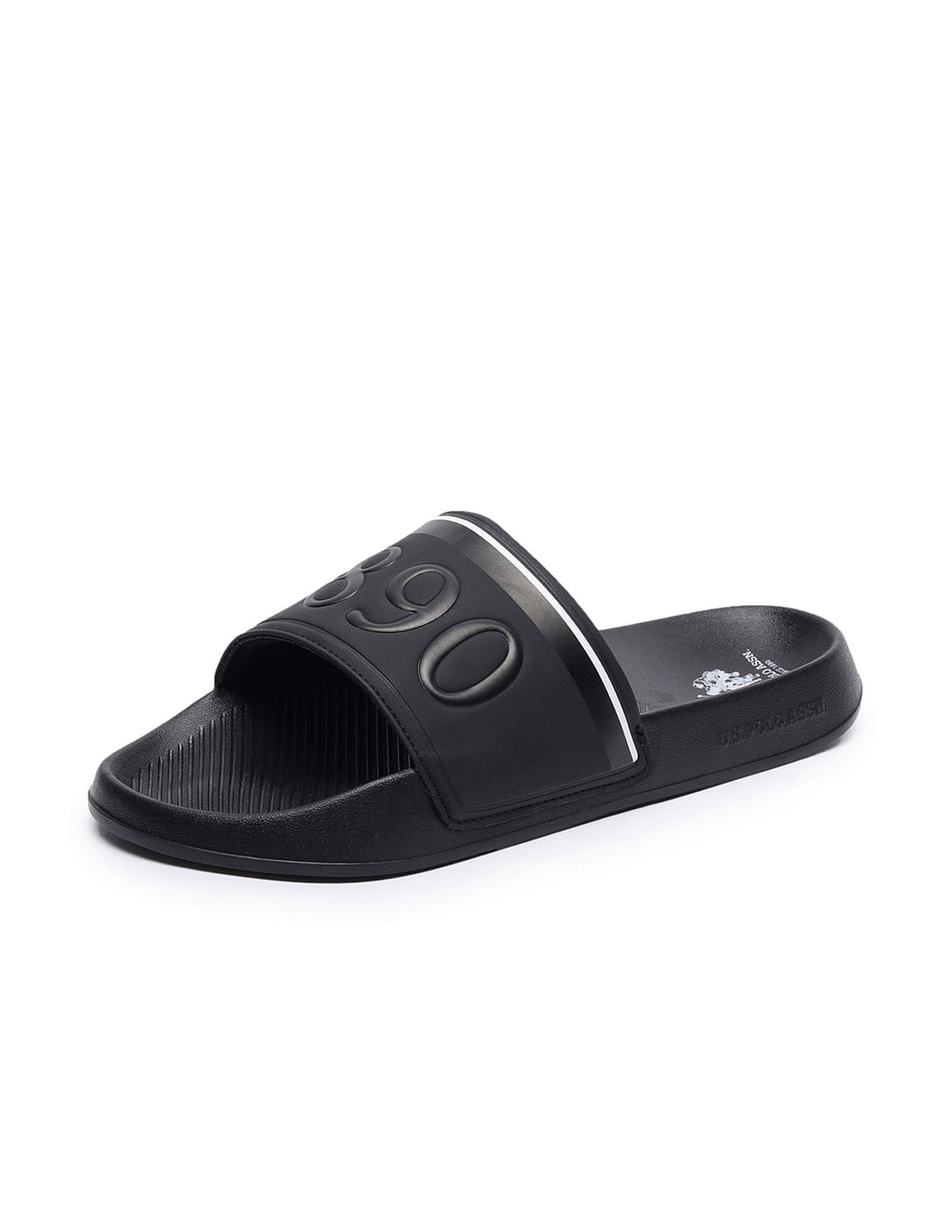 Men Brand Print Open Toe Raffer 7.0 Slides Black - U.S. Polo Assn. India | Large