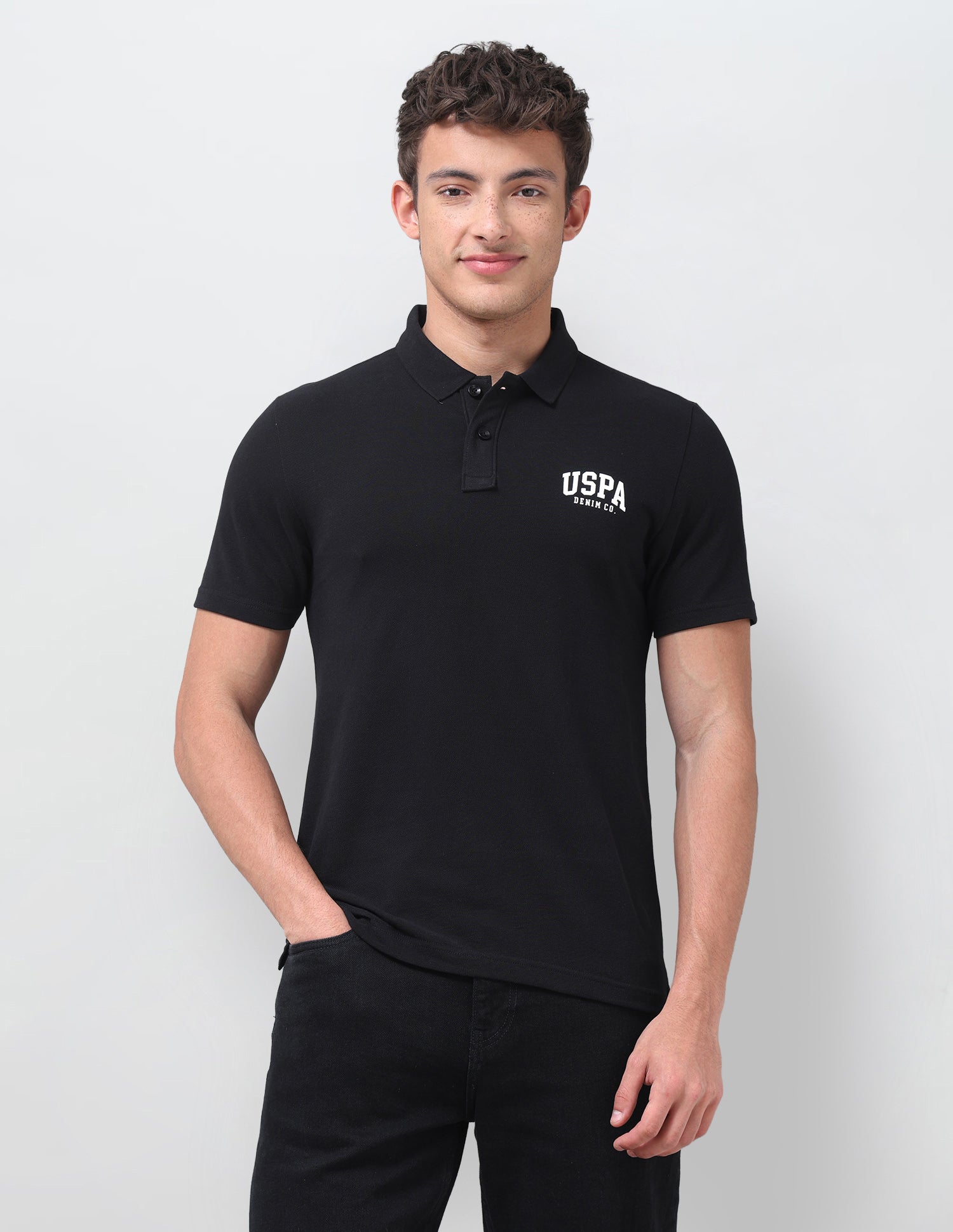 Solid Slim Fit Polo Shirt Black - U.S. Polo Assn. India | Large