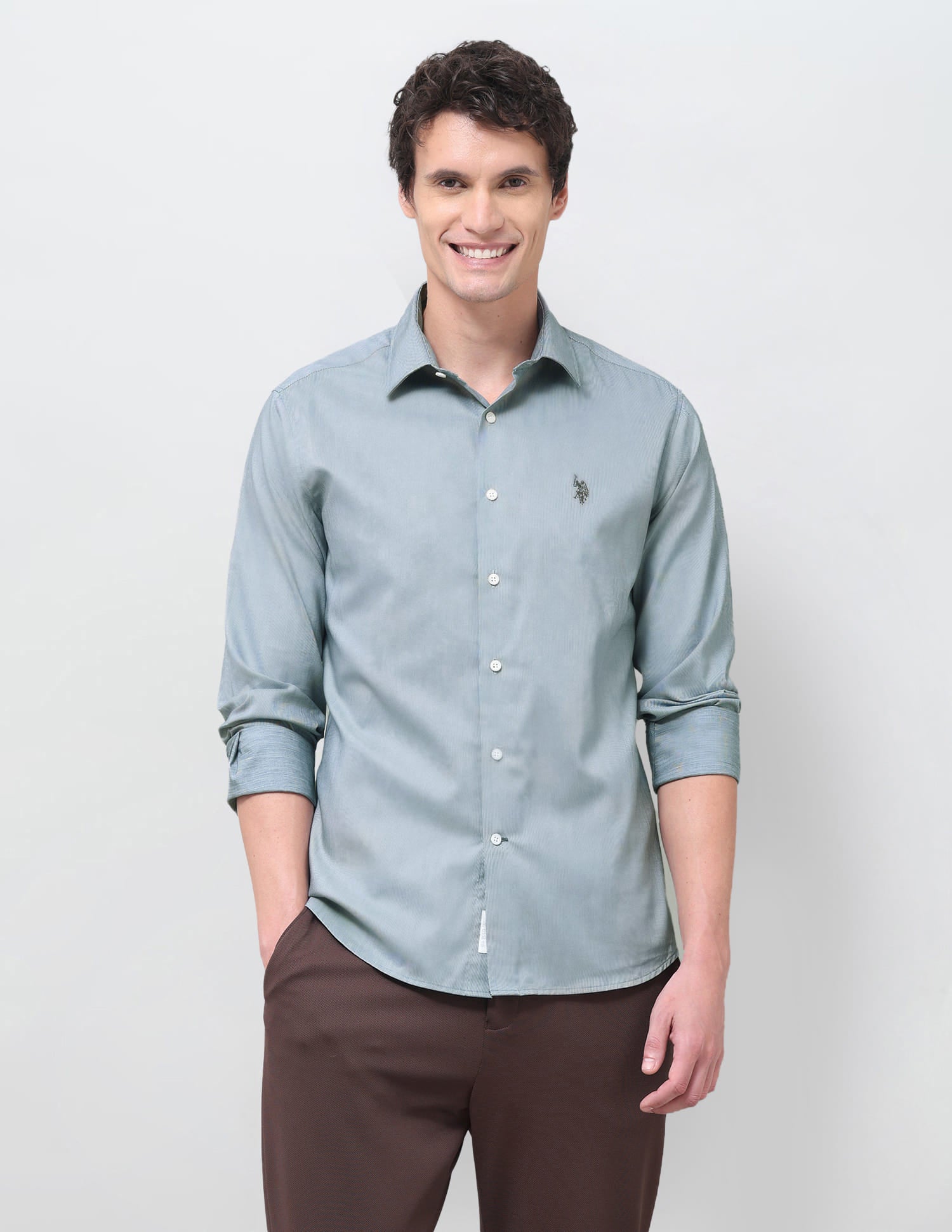 Solid Regular Fit Shirt Teal - U.S. Polo Assn. India | Large
