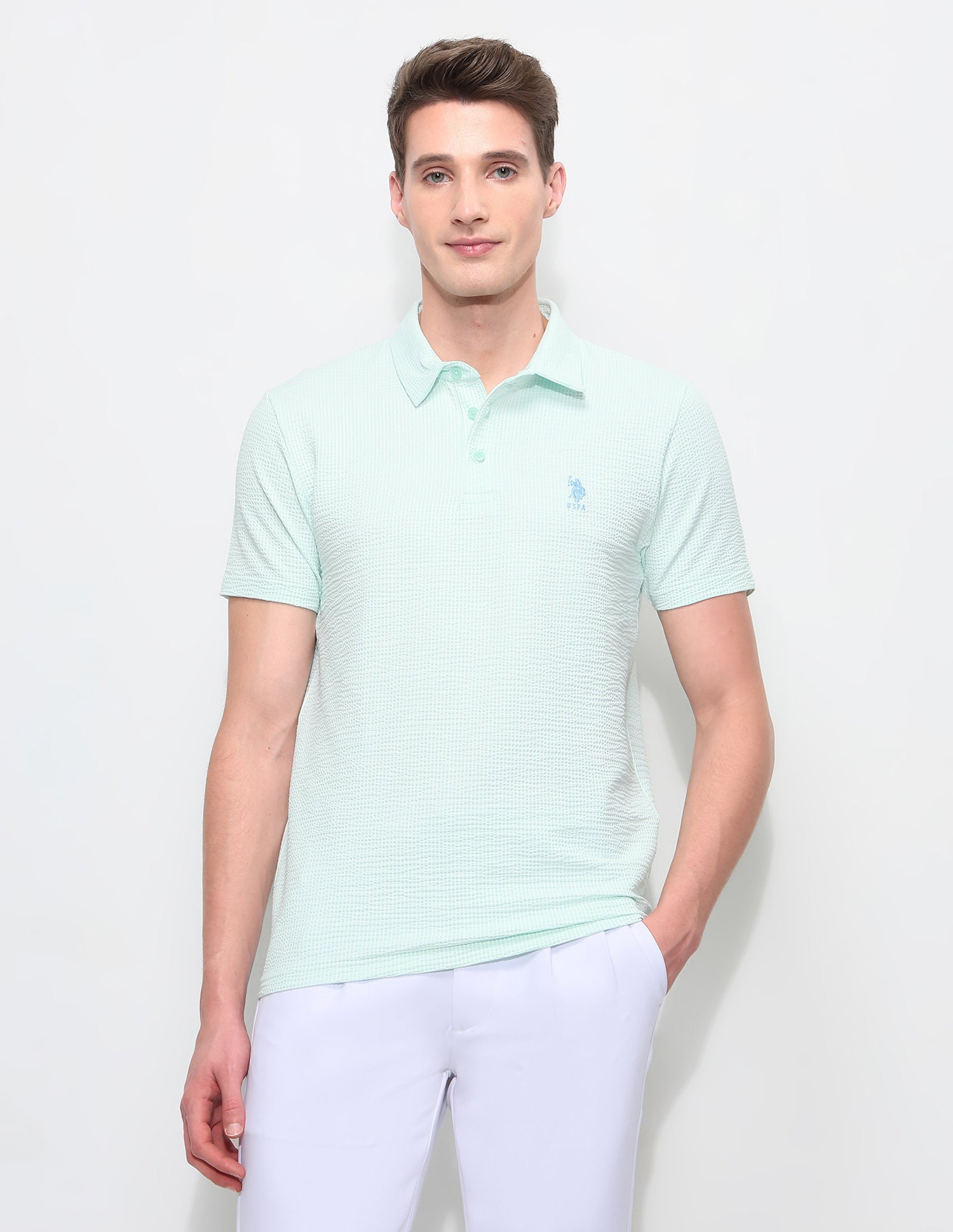 Textured White Harbour Polo Shirt Mint - U.S. Polo Assn. India | Large