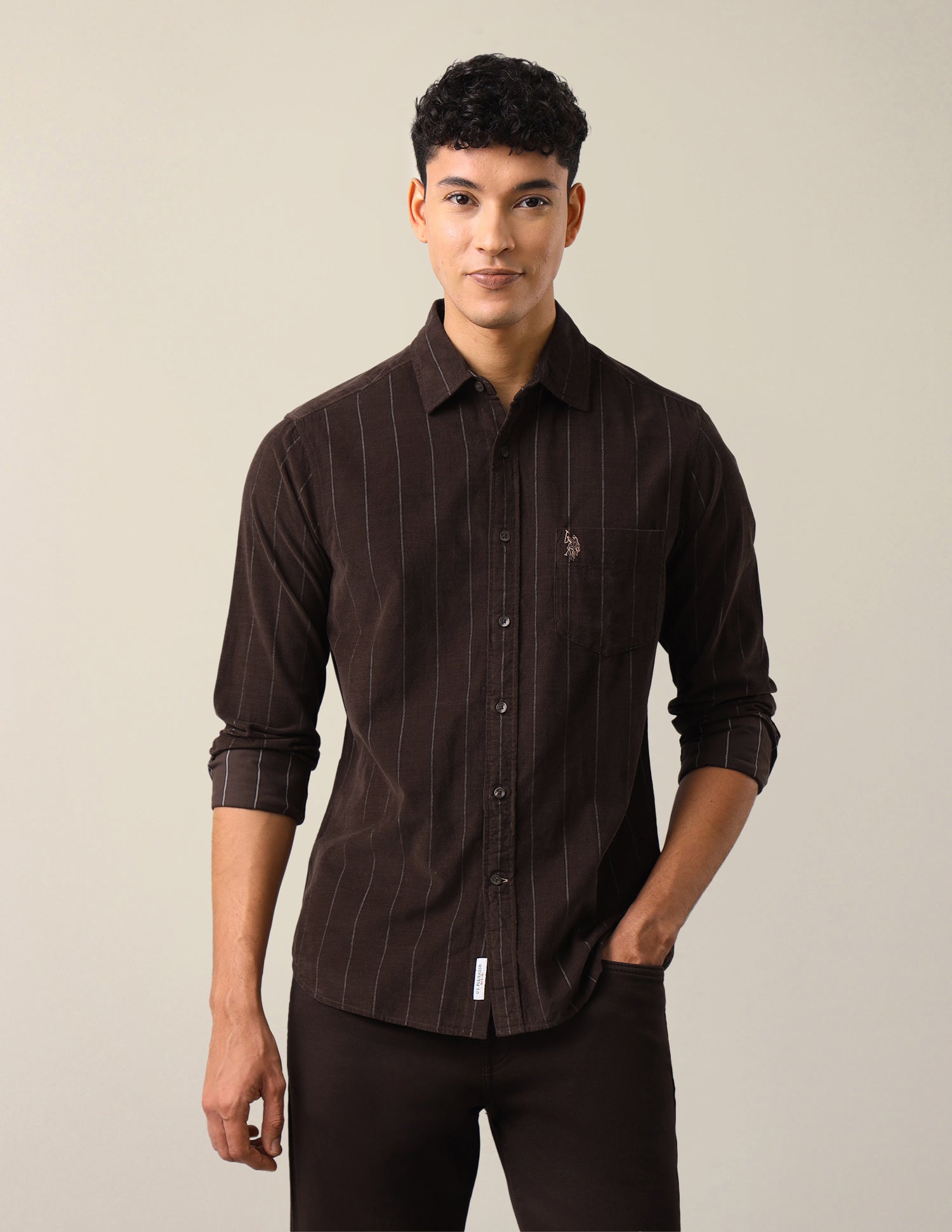Corduroy Vertical Striped Shirt Choco - U.S. Polo Assn. India | Large