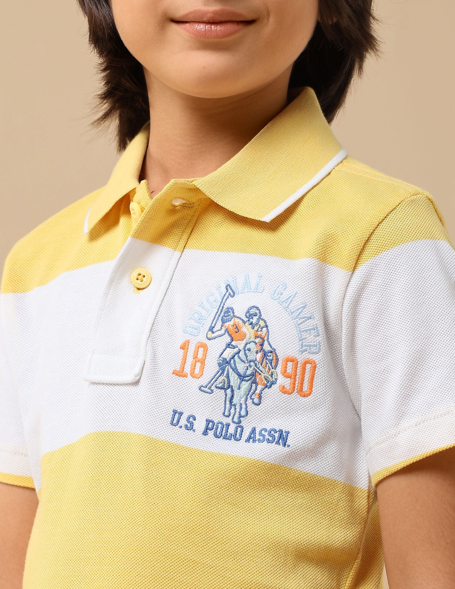 Boys Horizontal Striped Regular Fit Polo Shirt Yellow - U.S. POLO ASSN. | Large