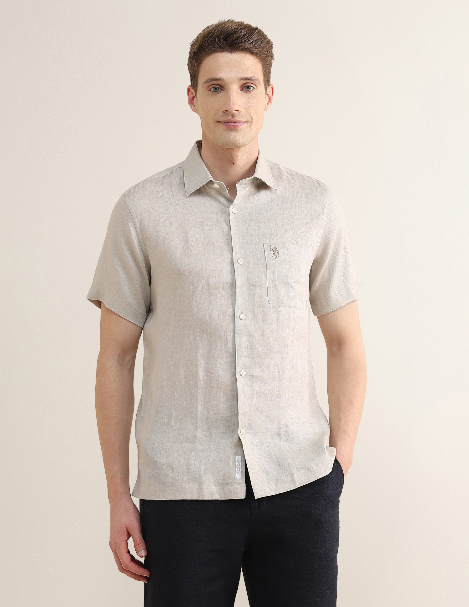 Solid Regular Fit Shirt Beige - U.S. Polo Assn. India | Large