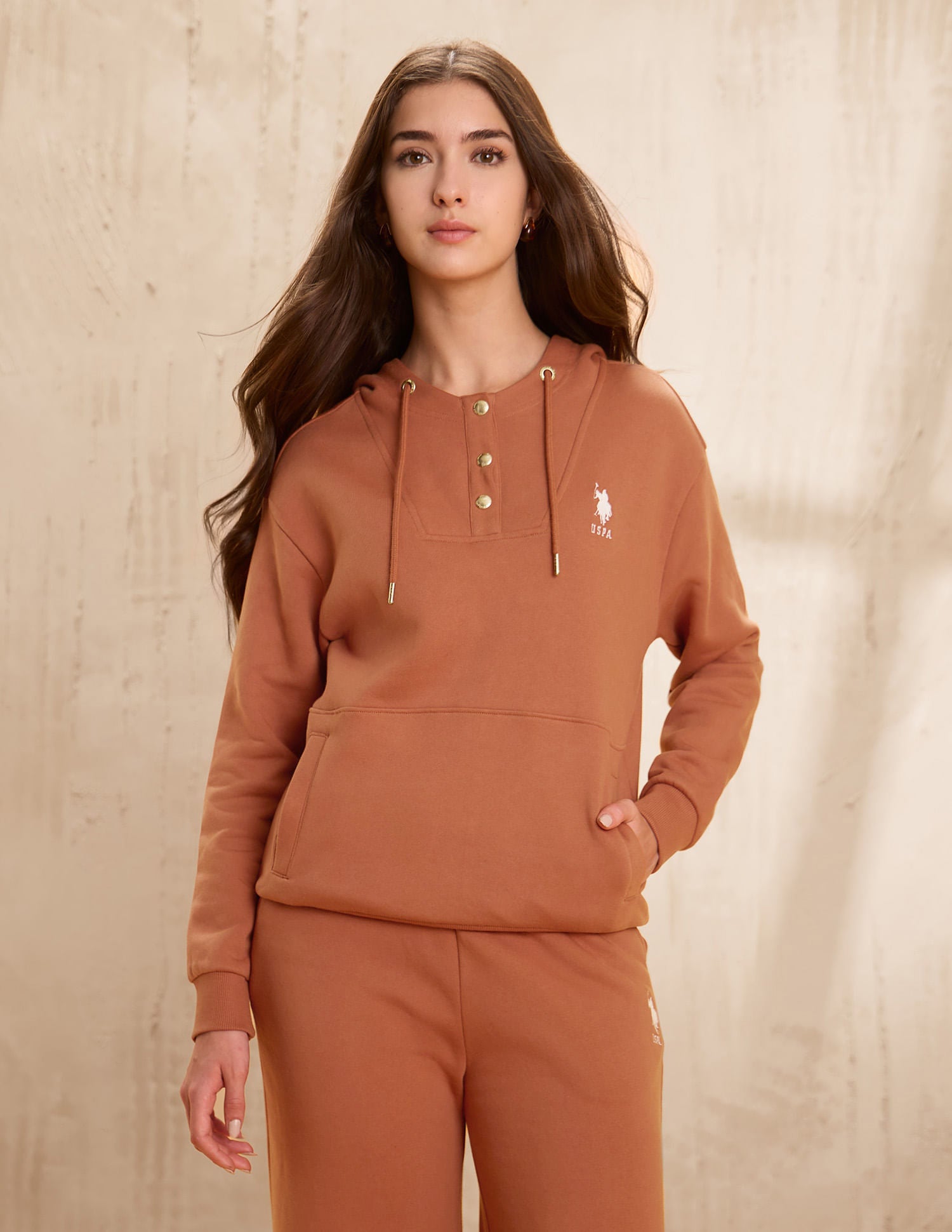 Brand Printed Hooded Sweatshirt Brown - U.S. POLO ASSN. | Large