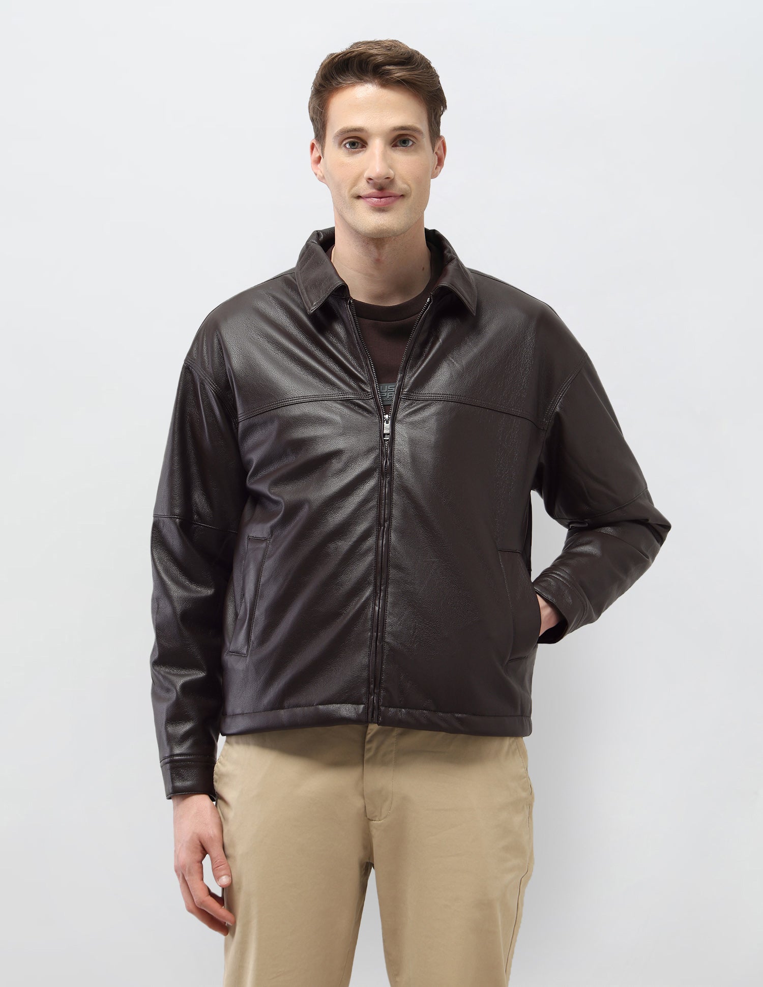 Solid Regular Fit Jacket Dark Brown - U.S. Polo Assn. India | Large