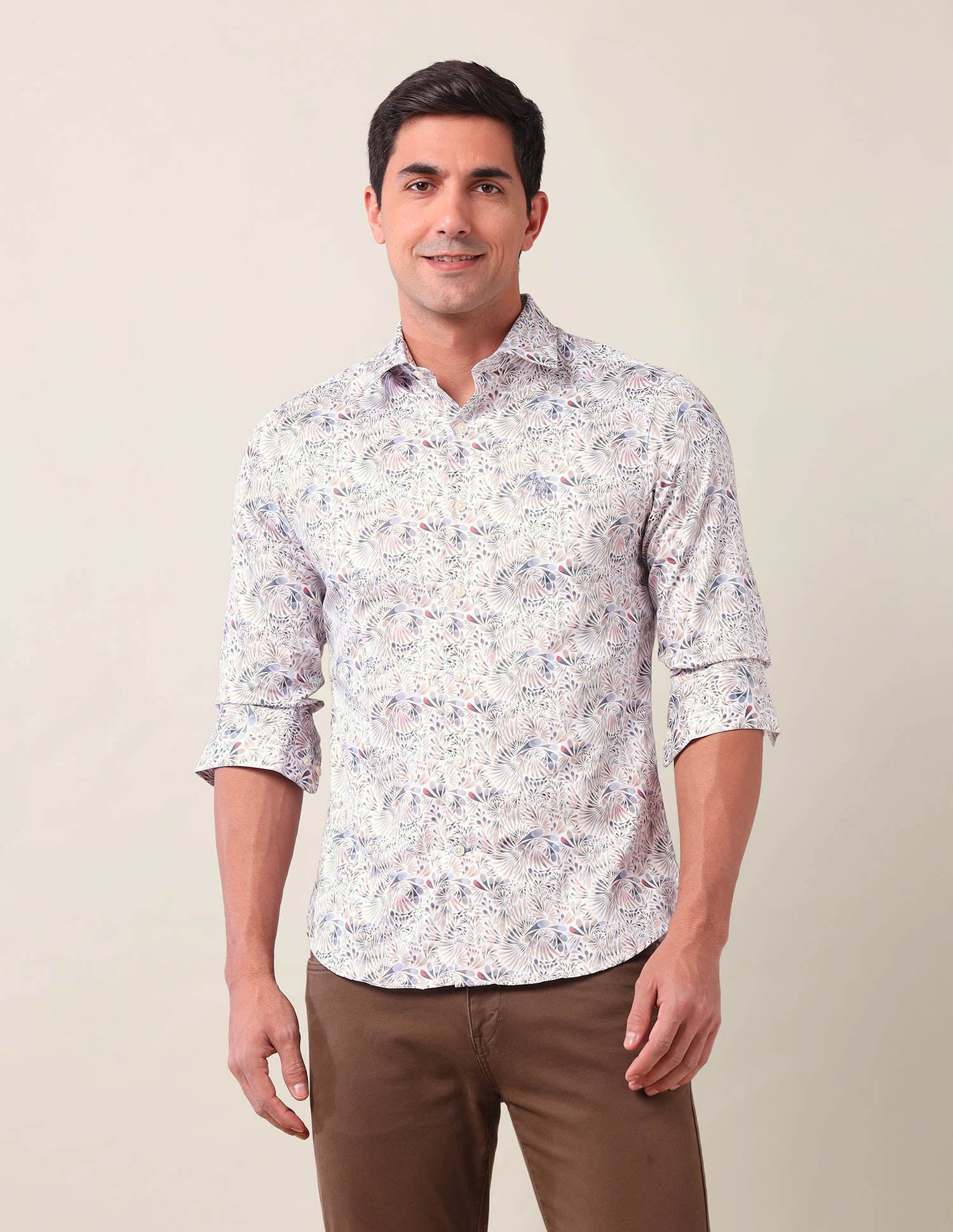 Geometric Tailored Fit Shirt Off White - U.S. Polo Assn. India | Large