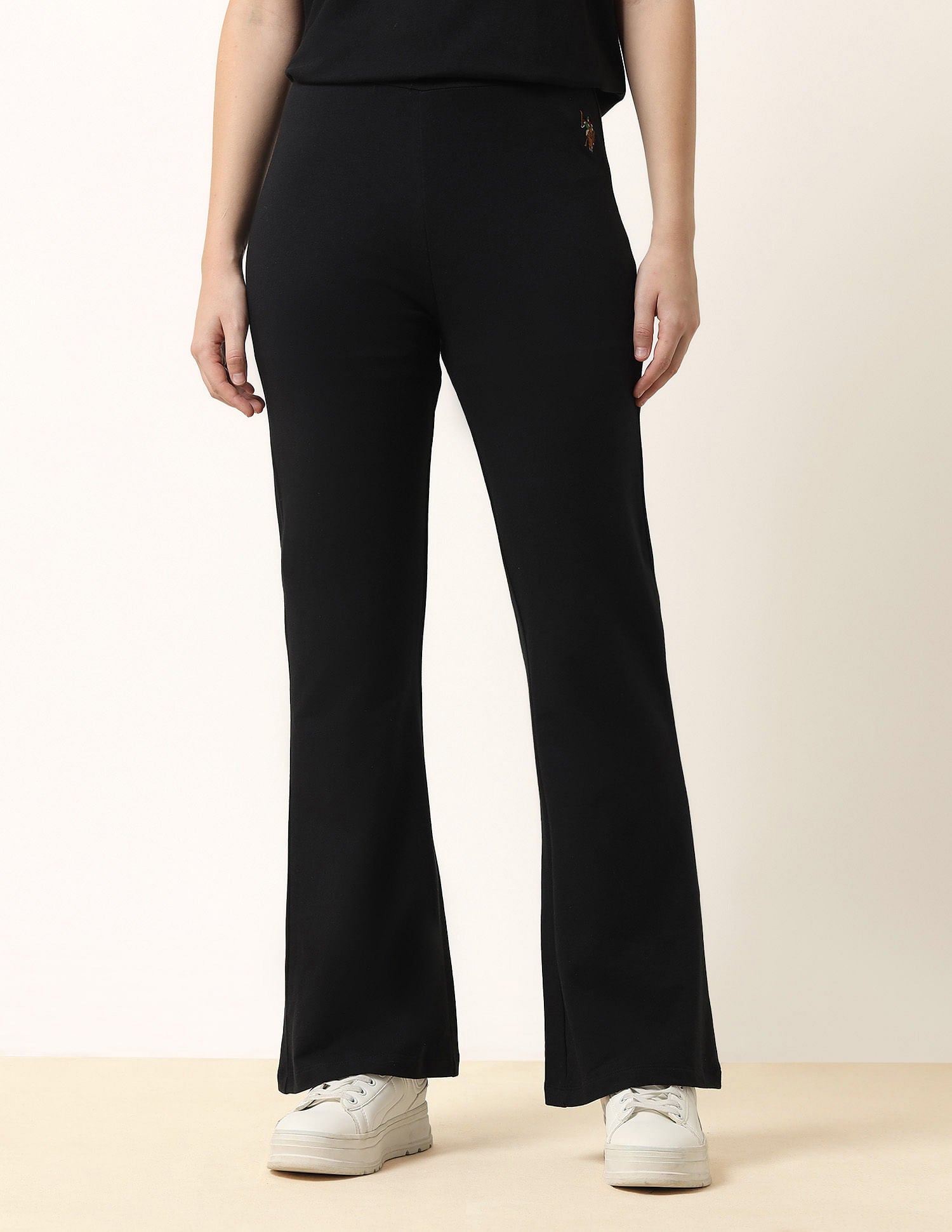 High-Rise Flared Fit Lounge Pants Black - U.S. POLO ASSN. | Large