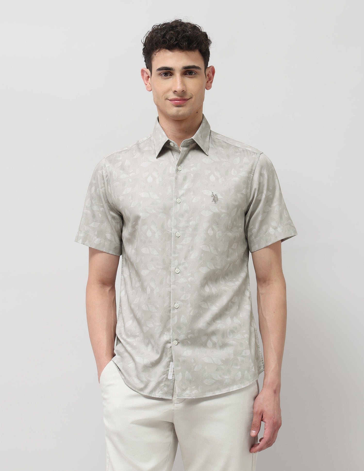 Tailored Fit Satin Shirt Beige - U.S. POLO ASSN. | Large