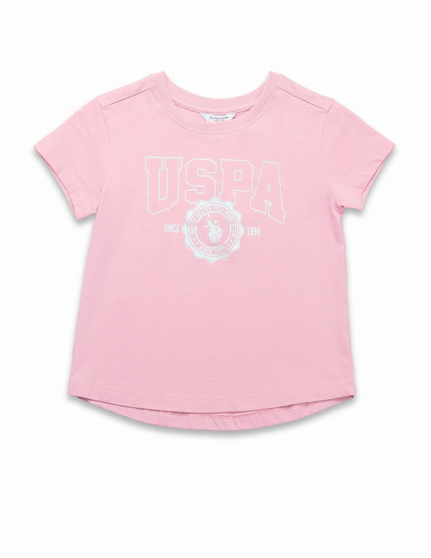Girls Foil Print Relaxed Fit T-Shirt Pink - U.S. POLO ASSN. | Large