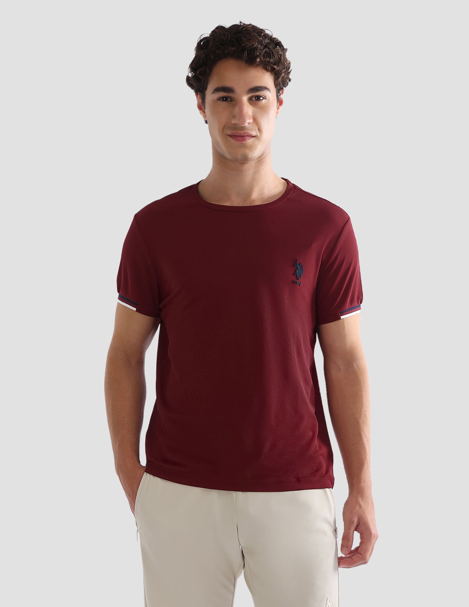 Solid Slim Fit Active T-Shirt Maroon - U.S. Polo Assn. India | Large
