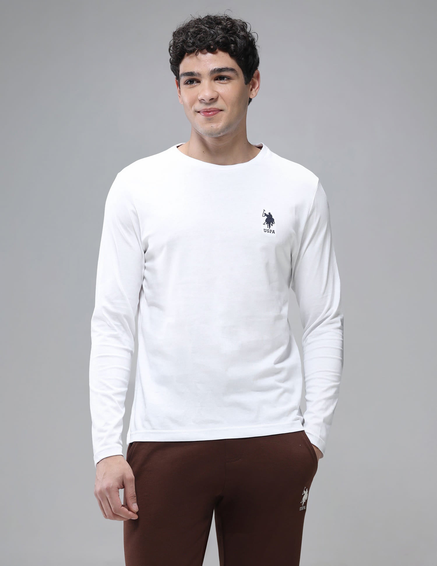 Pure Cotton Long Sleeve I693 Lounge T-Shirt - Pack Of 1 White - U.S. Polo Assn. India | Large
